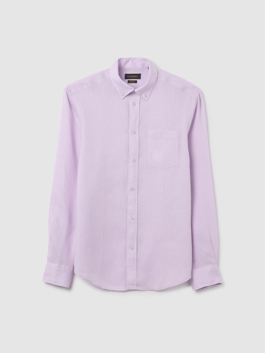Purple Regular Linen Shirt Piombo_4
