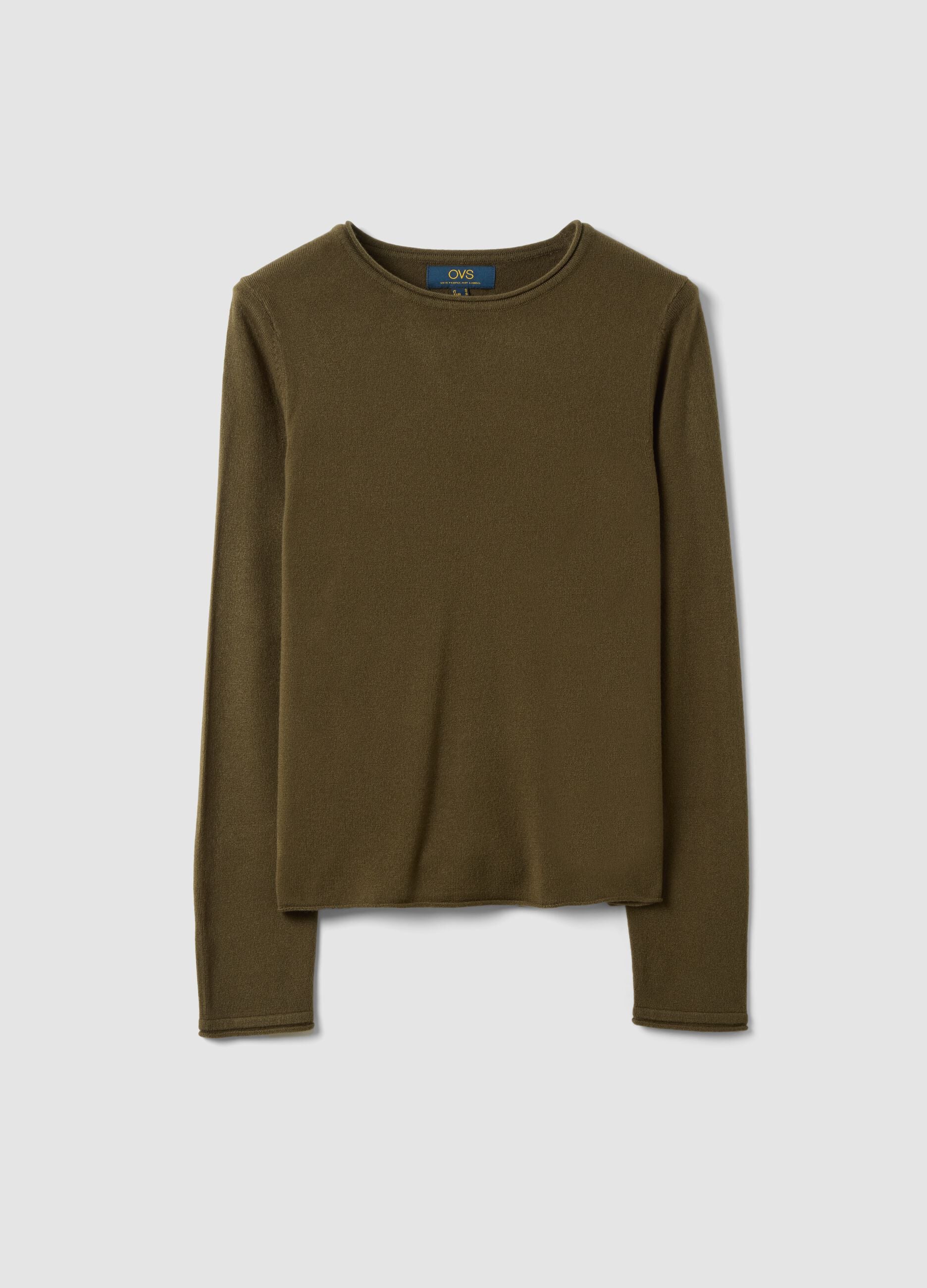 Green fitted long-sleeve crew-neck top