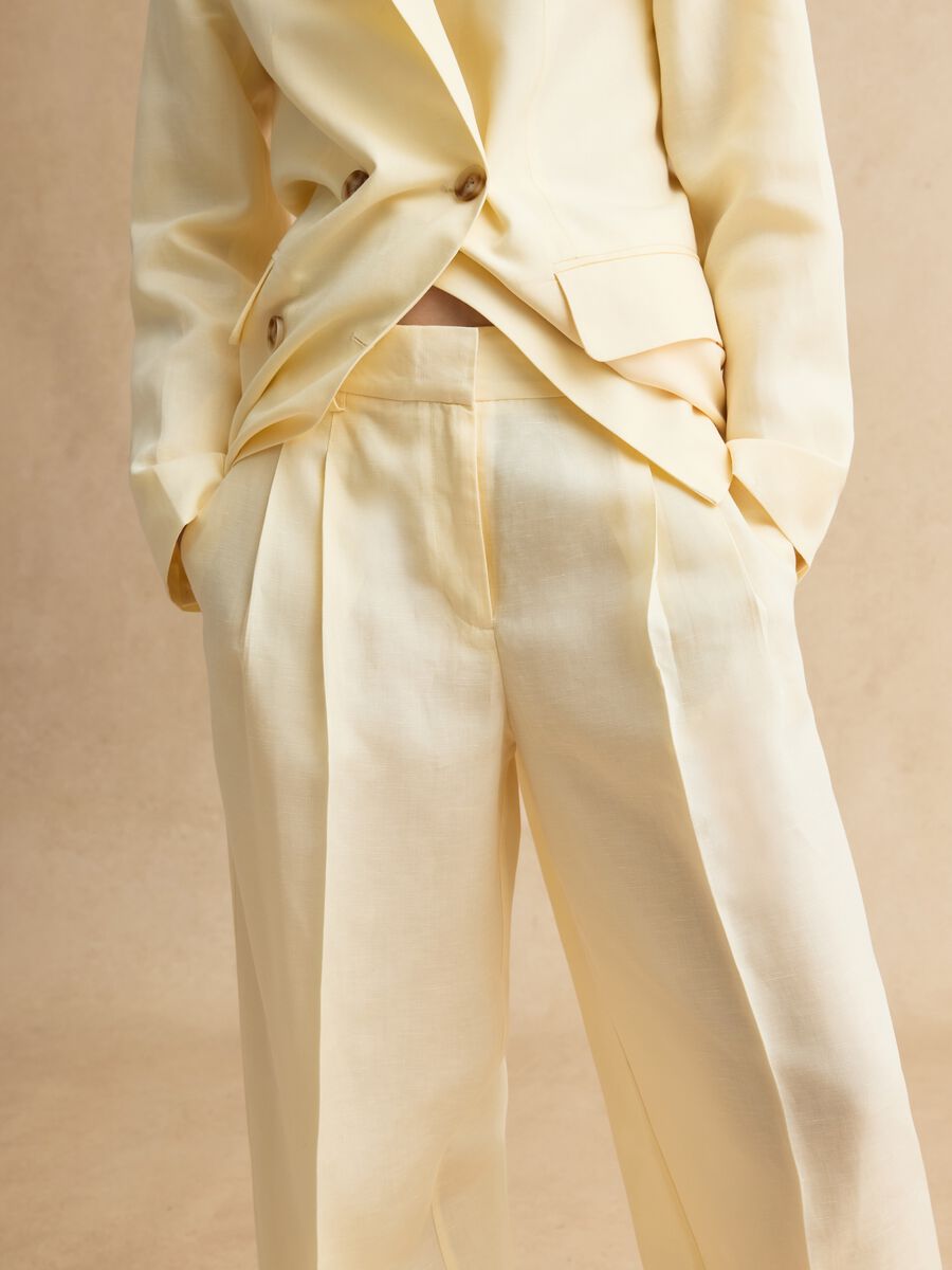 Elegant beige Lyocell and linen wide leg trousers_3