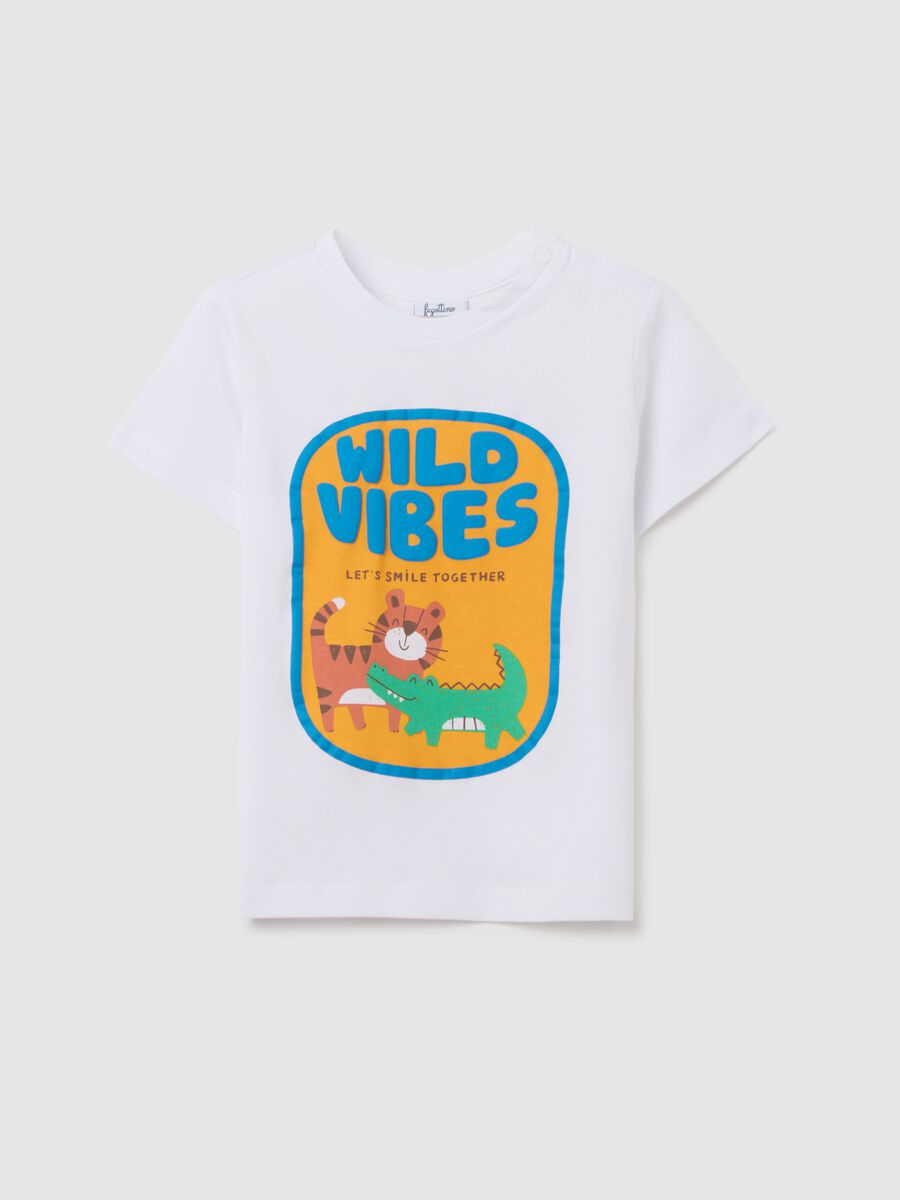 White regular fit pure cotton children's t-shirt with print_0