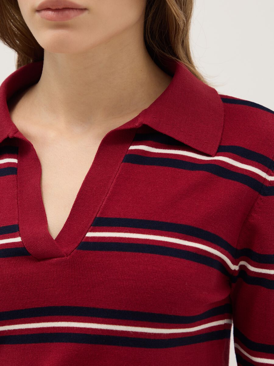 Multicolour Striped Regular Fit Sweater with Polo Collar_3