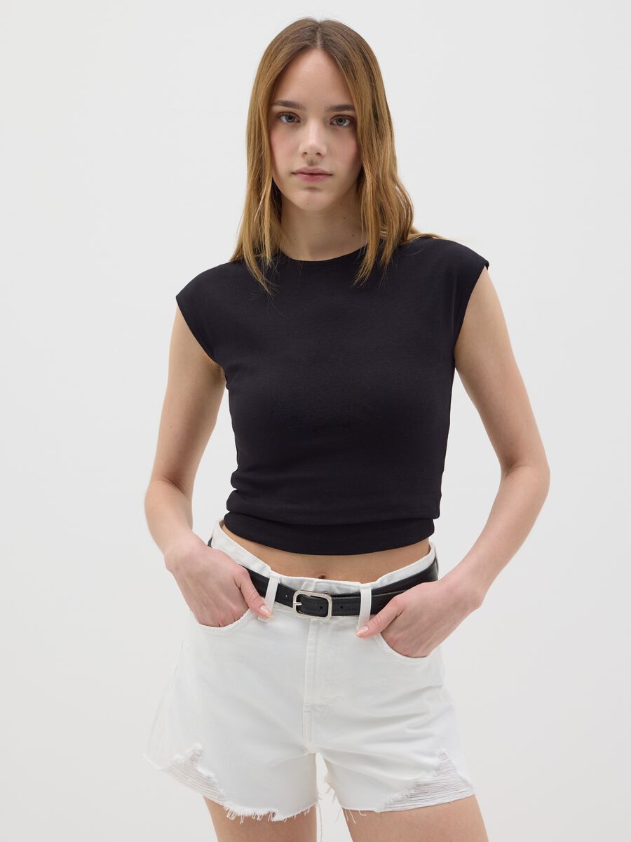 Women’s black fitted vest top in stretch cotton_0
