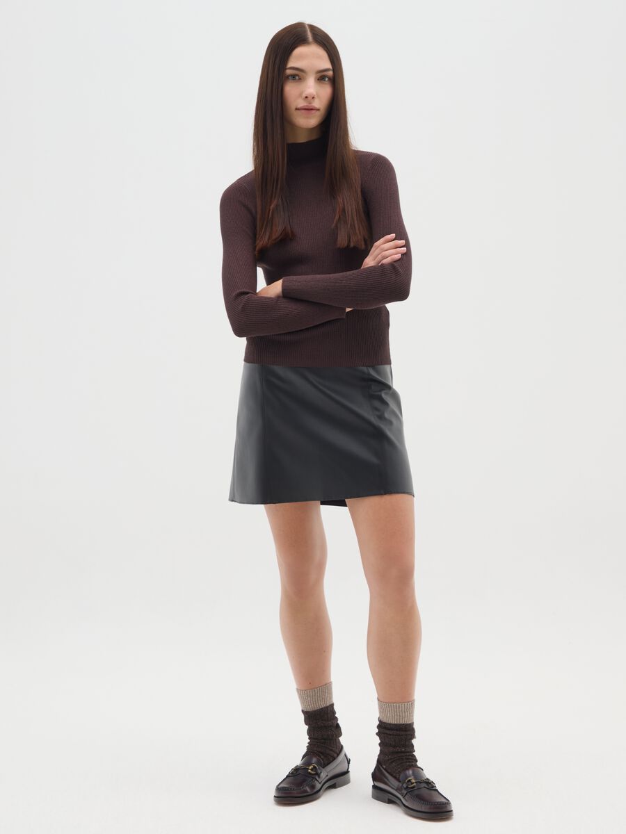 Brown turtleneck sweater fitted style_1