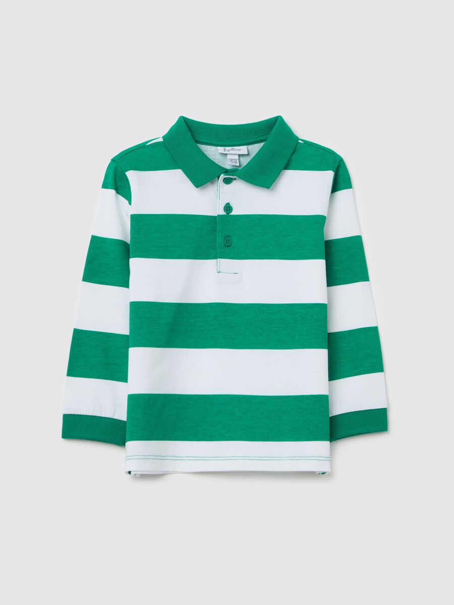 Long-sleeved polo shirt in striped cotton_0