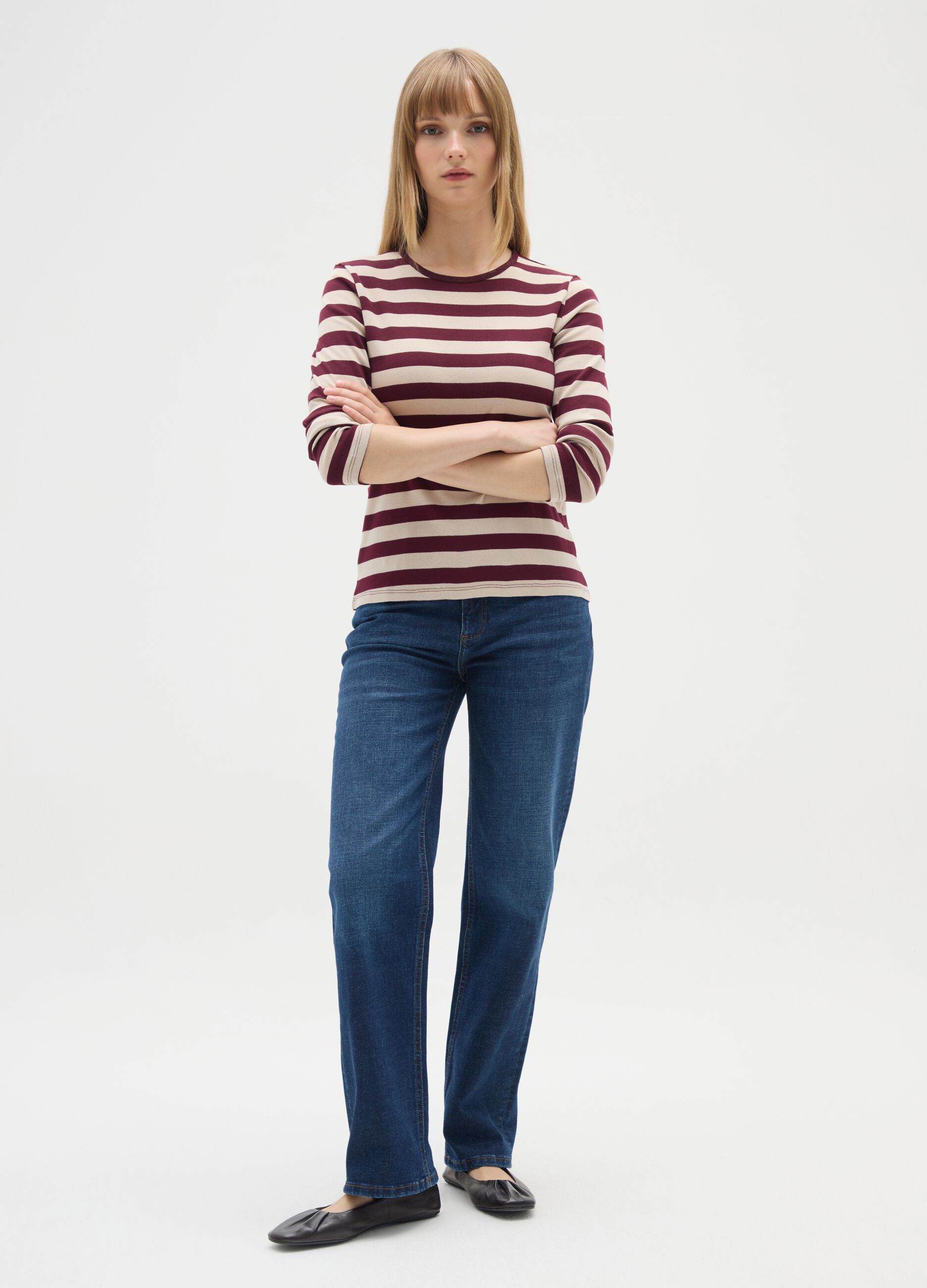 Purple striped cotton T-shirt