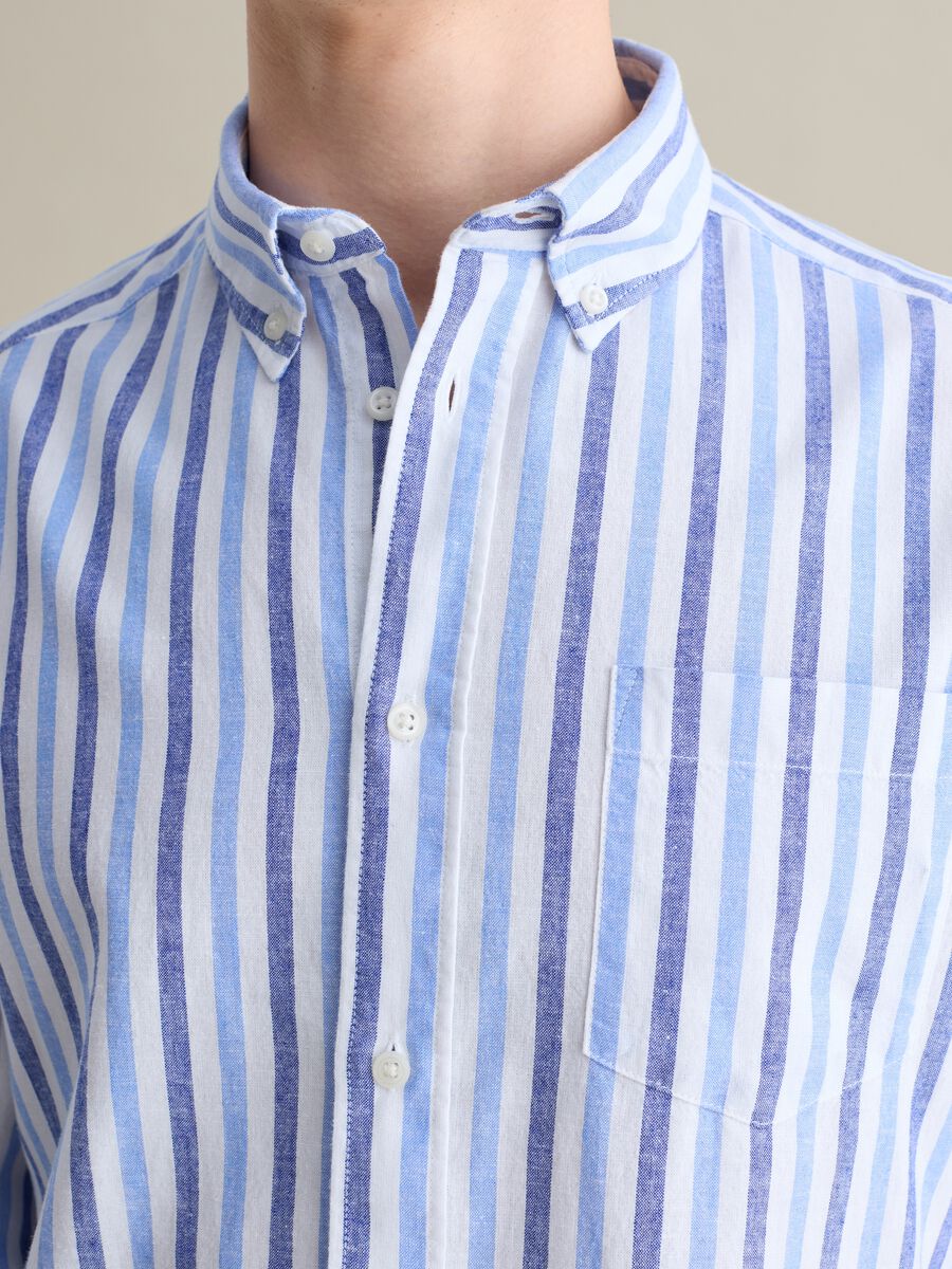 Blue and white striped shirt in linen and cotton_2
