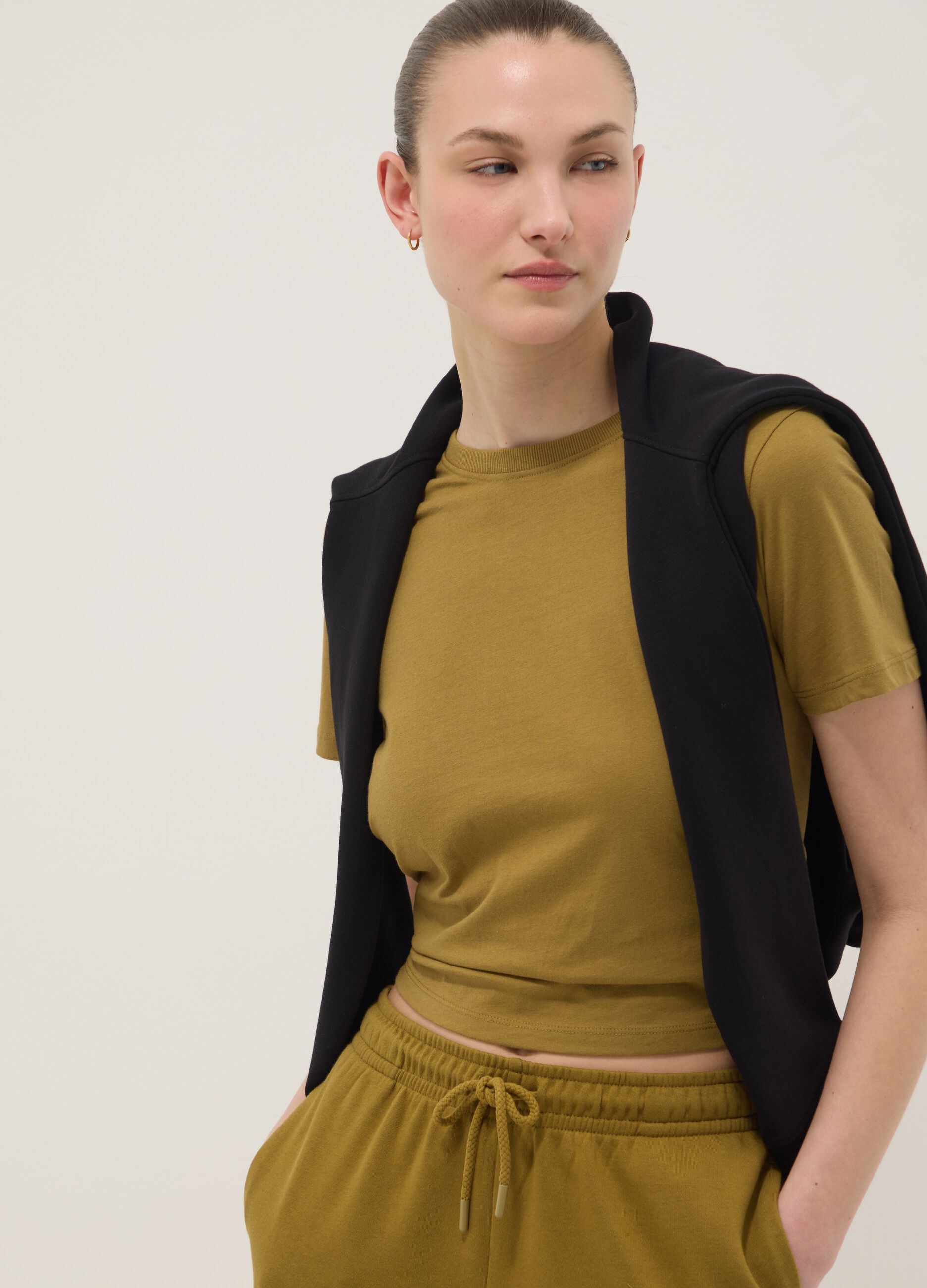 Green pure cotton short-sleeve T-shirt, regular fit