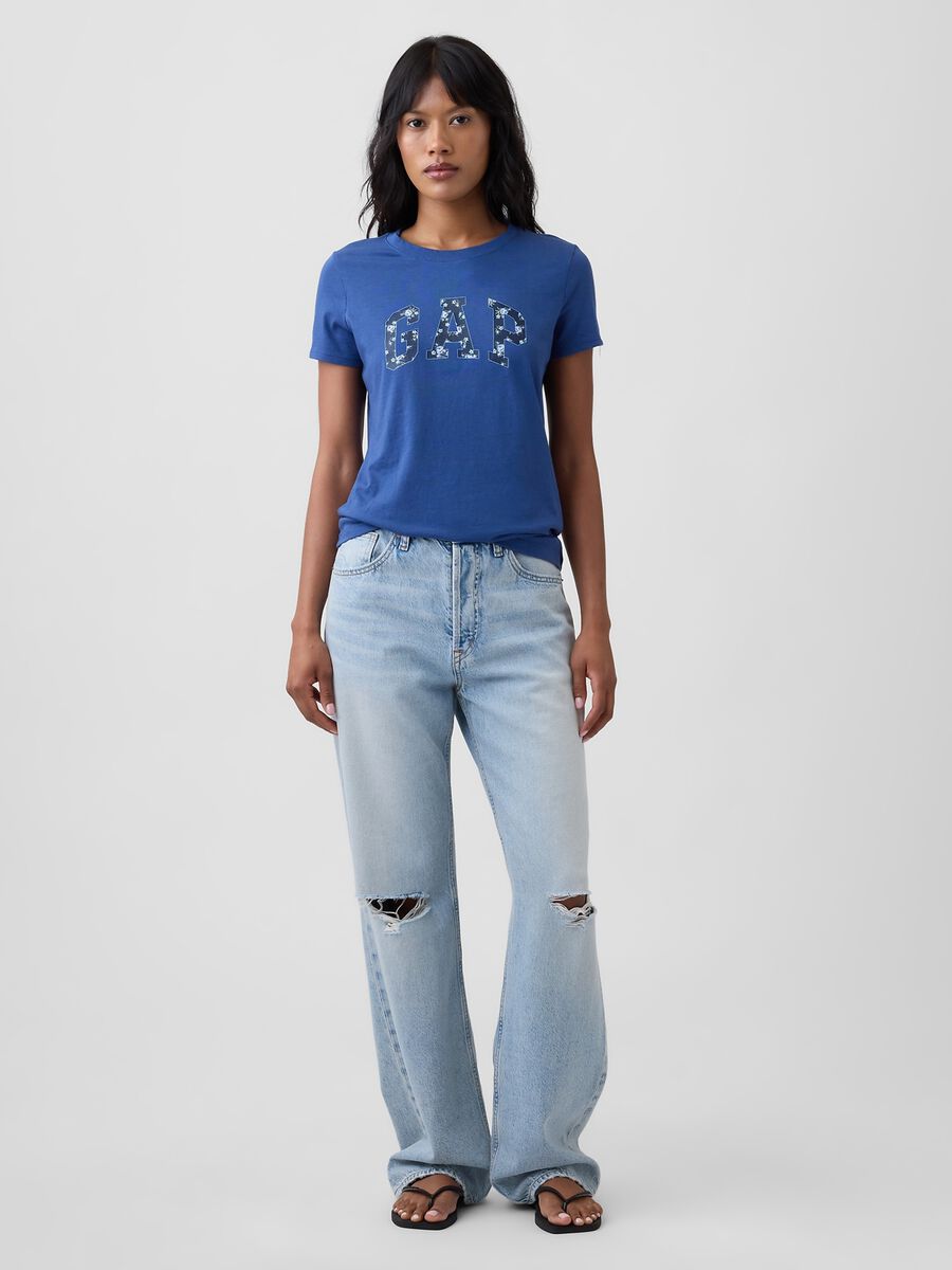 Navy pure cotton T-shirt with floral GAP logo_1