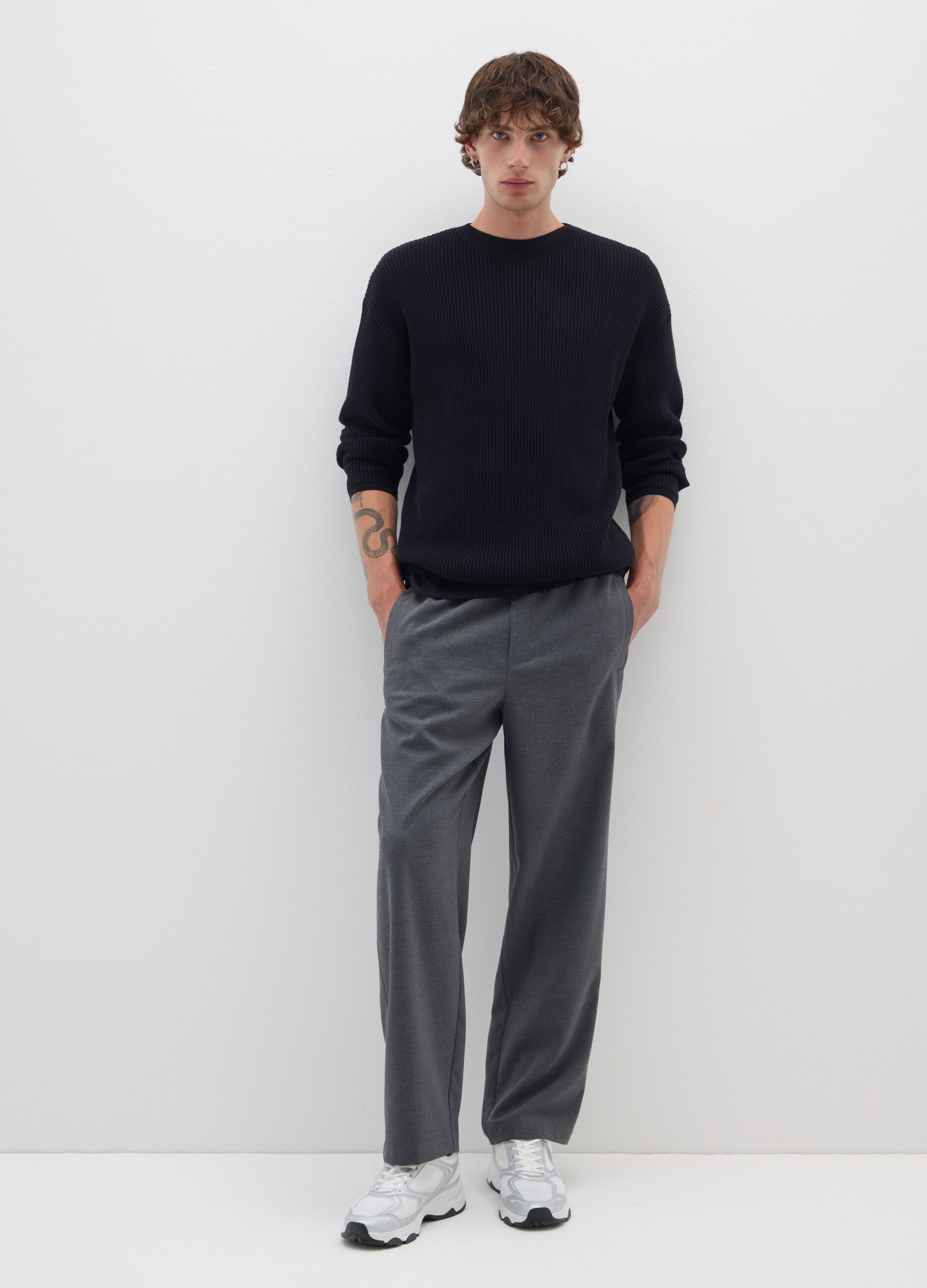 Grey Stretch Regular Fit Trousers