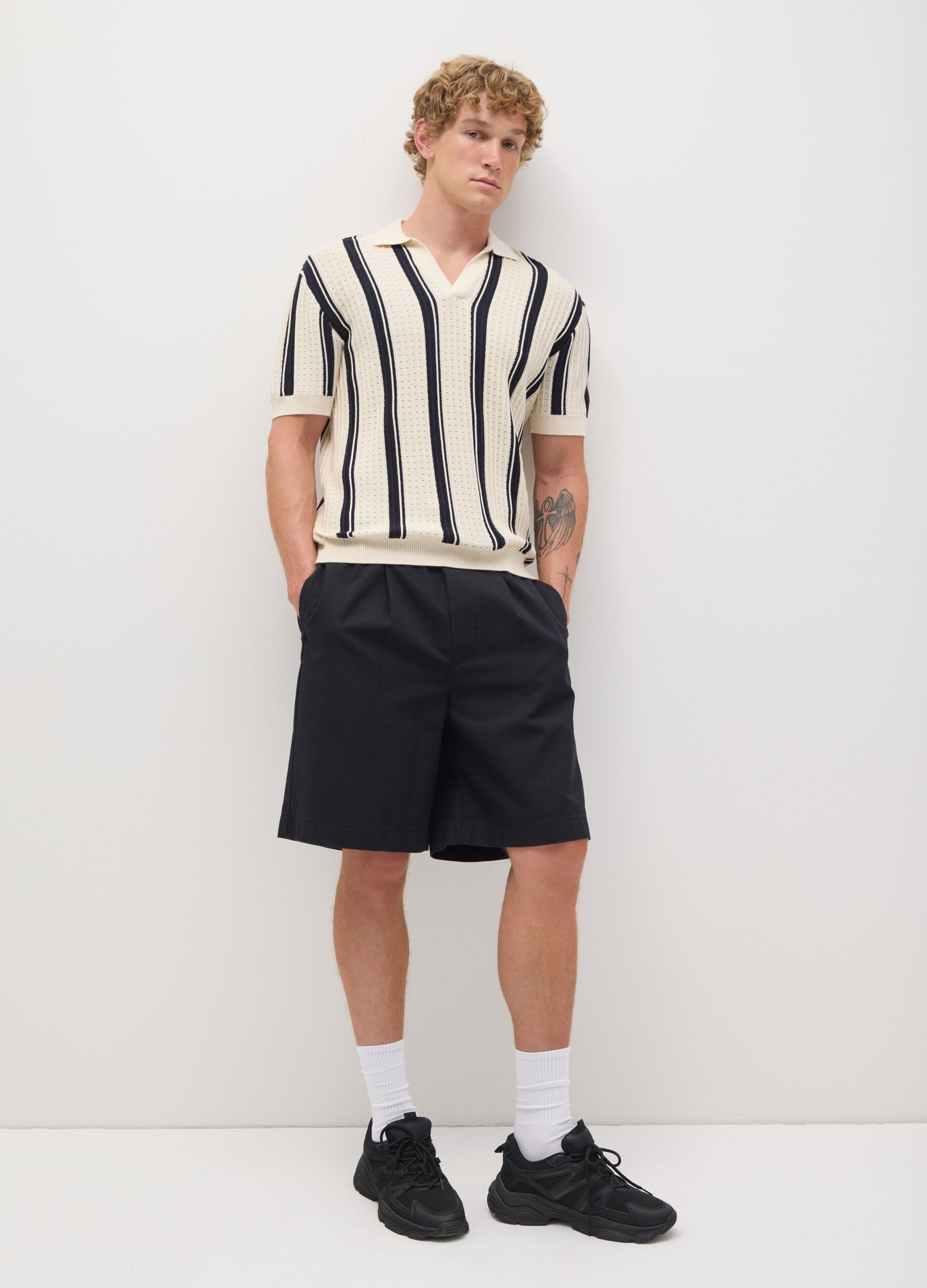 Shorts da uomo in puro cotone nero baggy