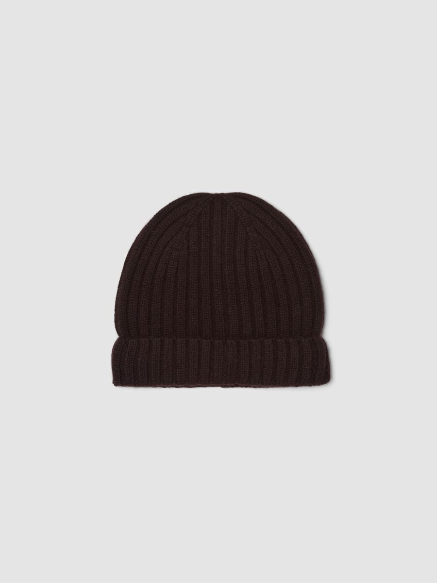 Brown ribbed pure cashmere beanie_0
