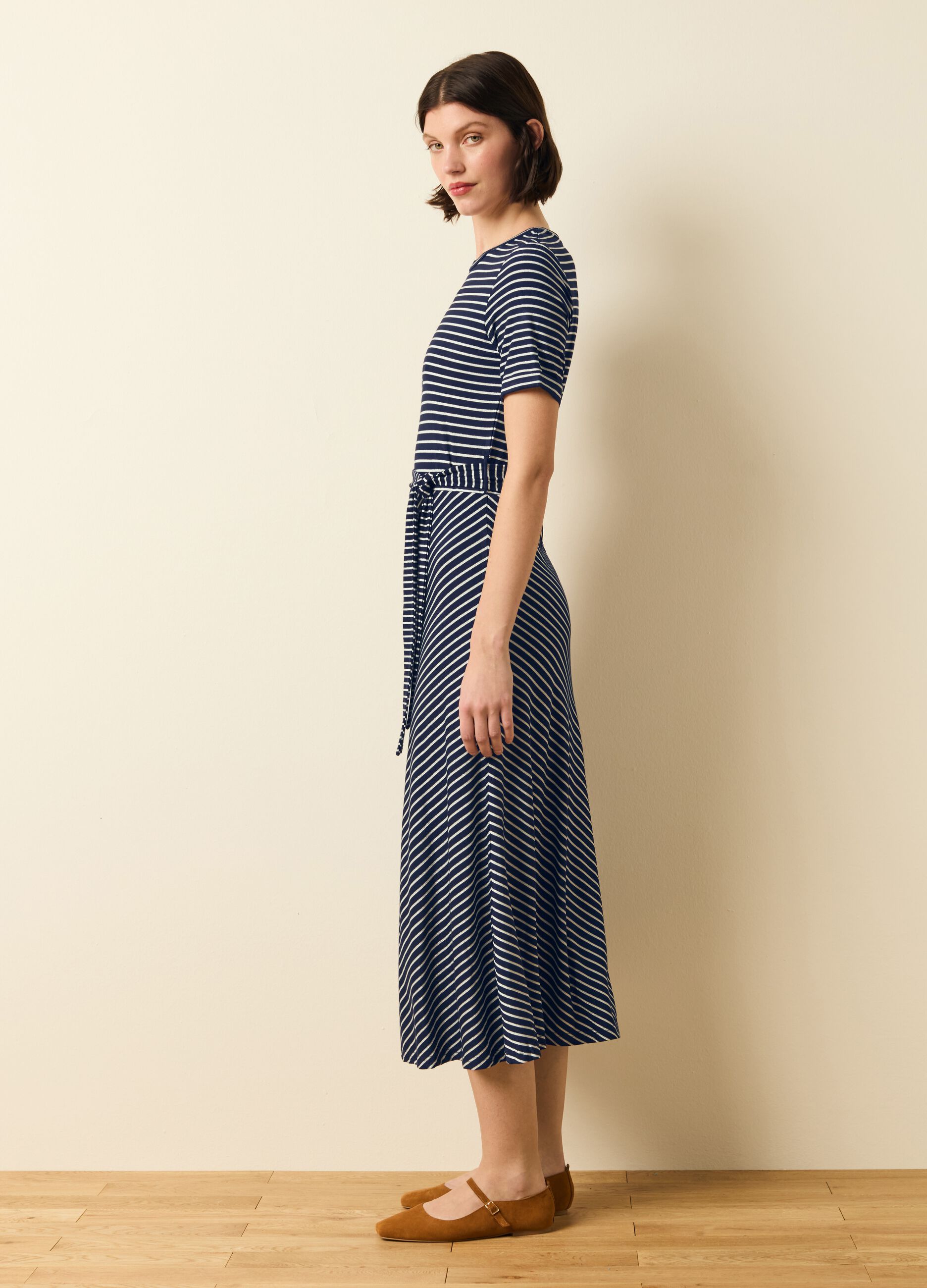 Striped dress in lurex with belt