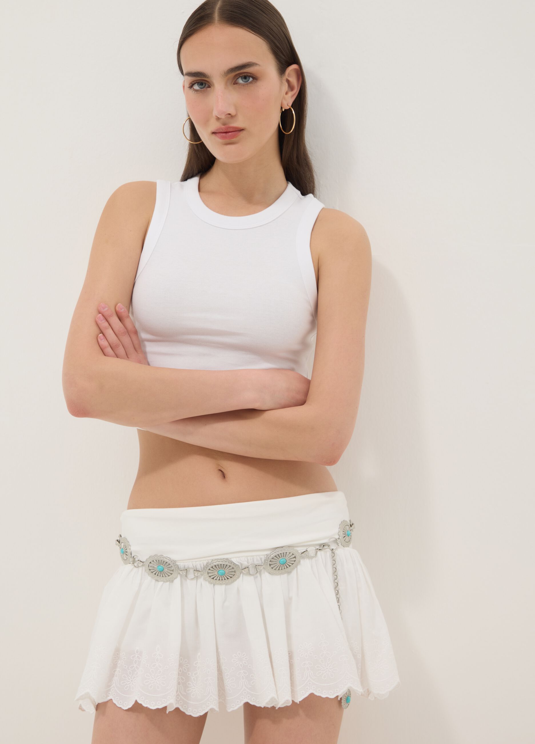 White cropped stretch-cotton tank top