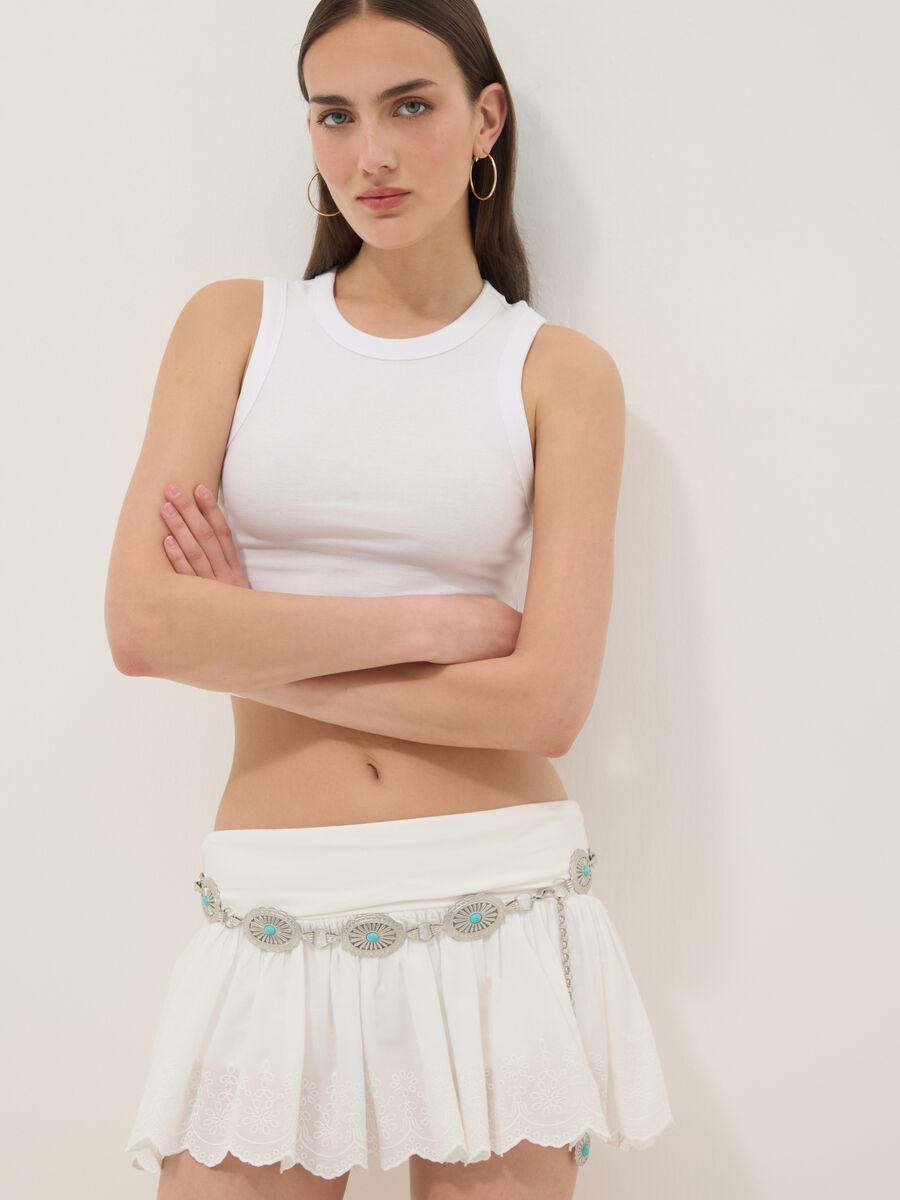 Tank top bianco crop in cotone elasticizzato fitted_0