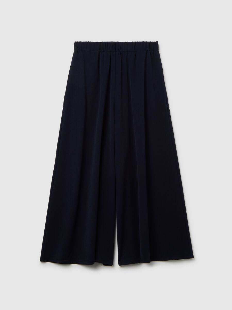 Blue Stretch Fabric Palazzo Trousers with Relaxed Fit_4