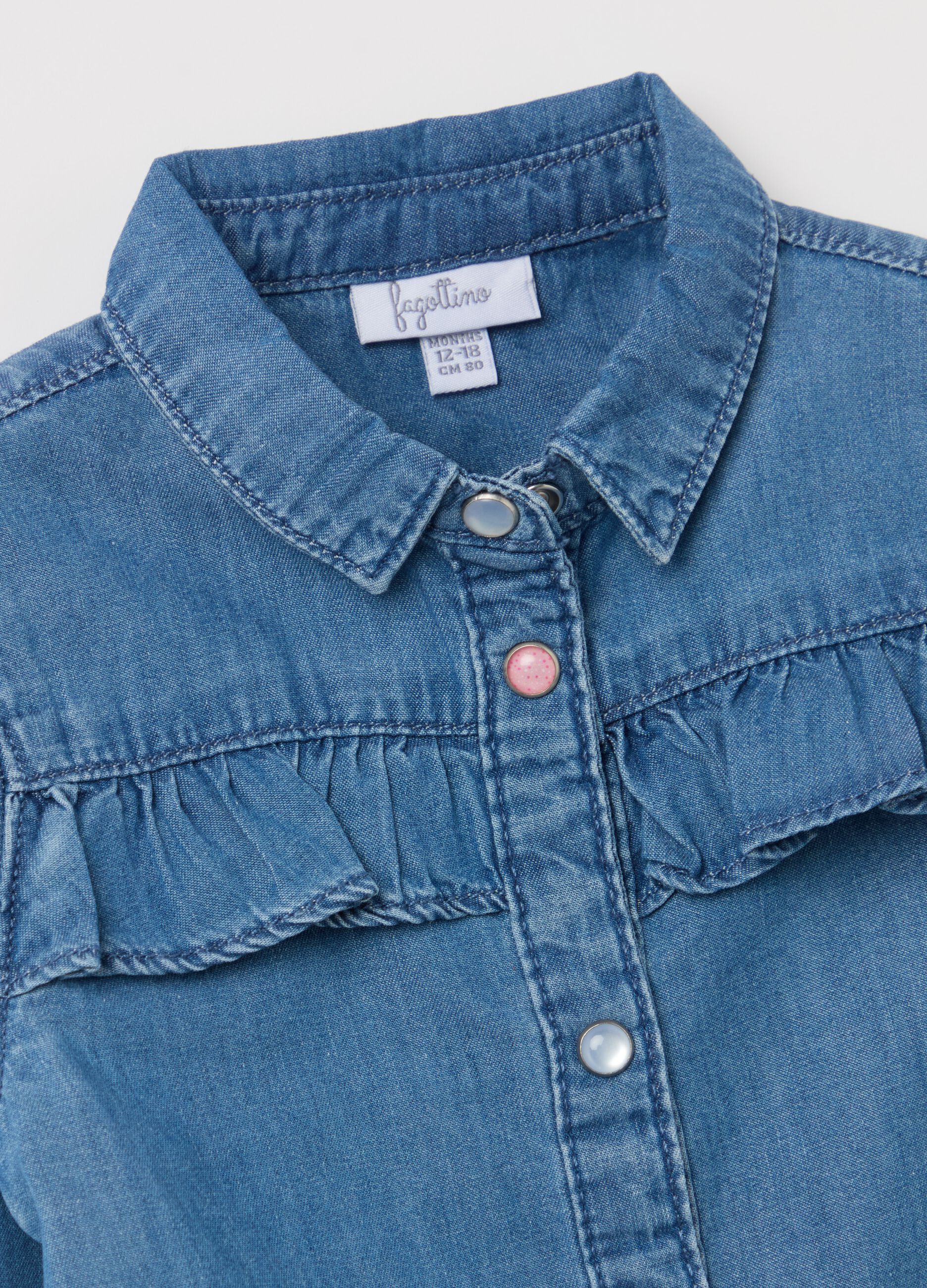 Denim shirt with flounce