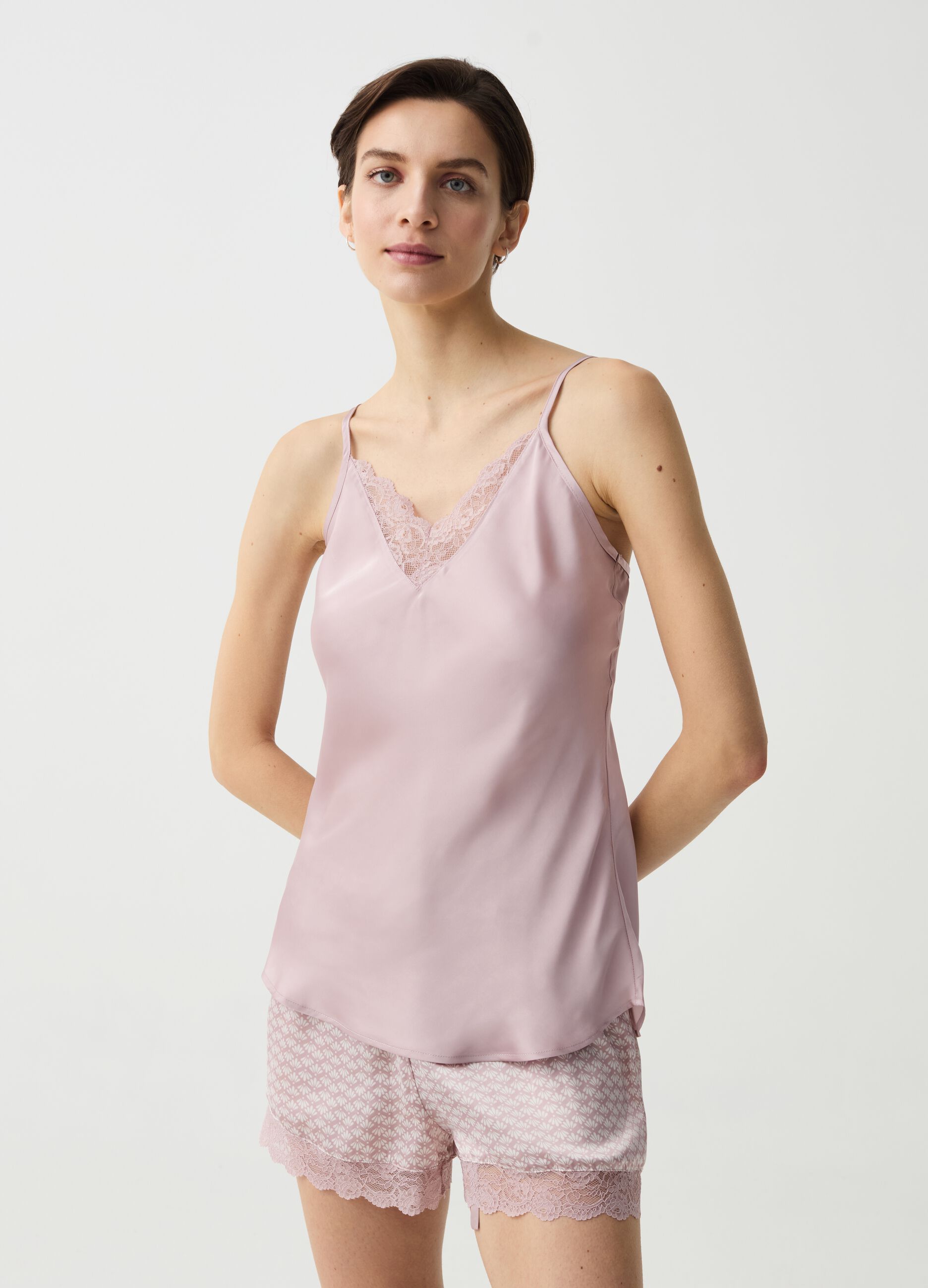 Ovs Top pigiama in satin con pizzo