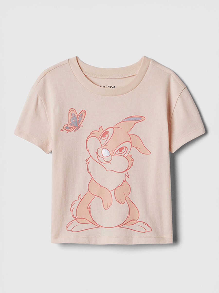 Peach-coloured T-shirt with rabbit print_0