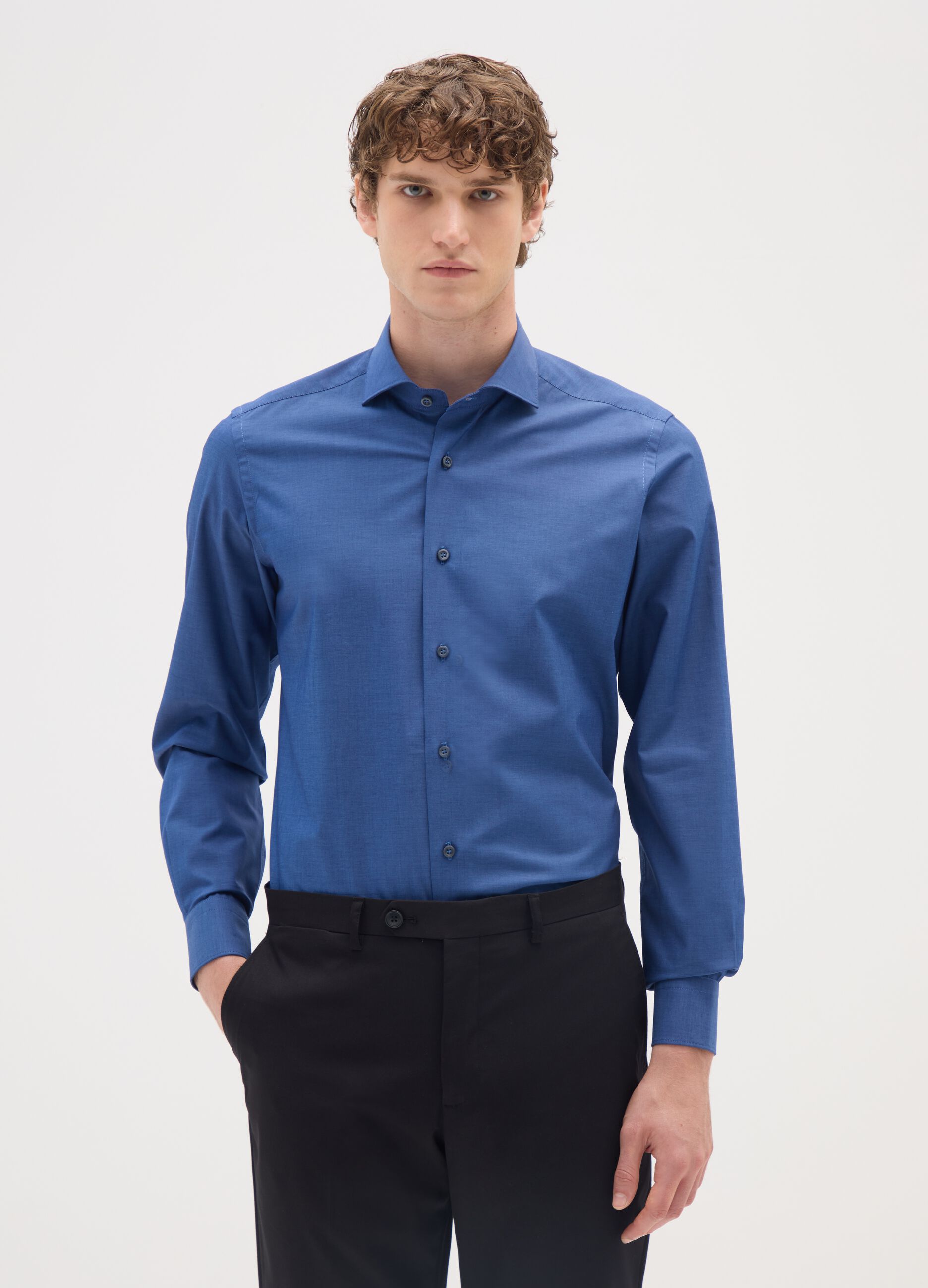 Slim Blue Cotton Shirt