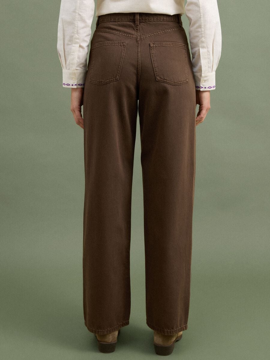 Jeans marrone wide leg a vita alta in puro cotone_3
