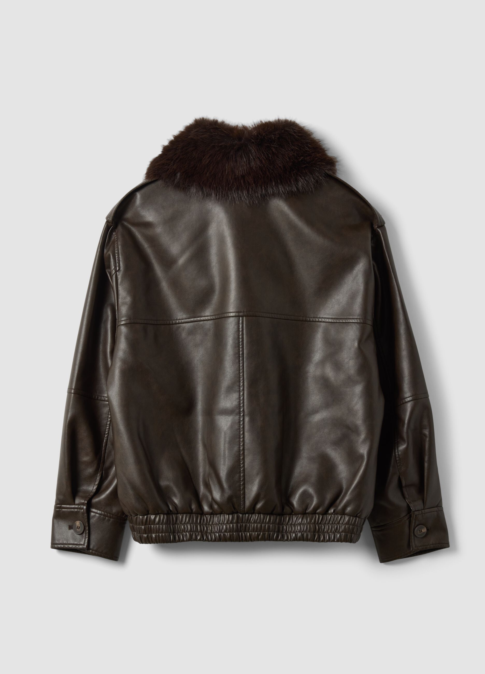 Brown viscose-blend parka with contrasting collar