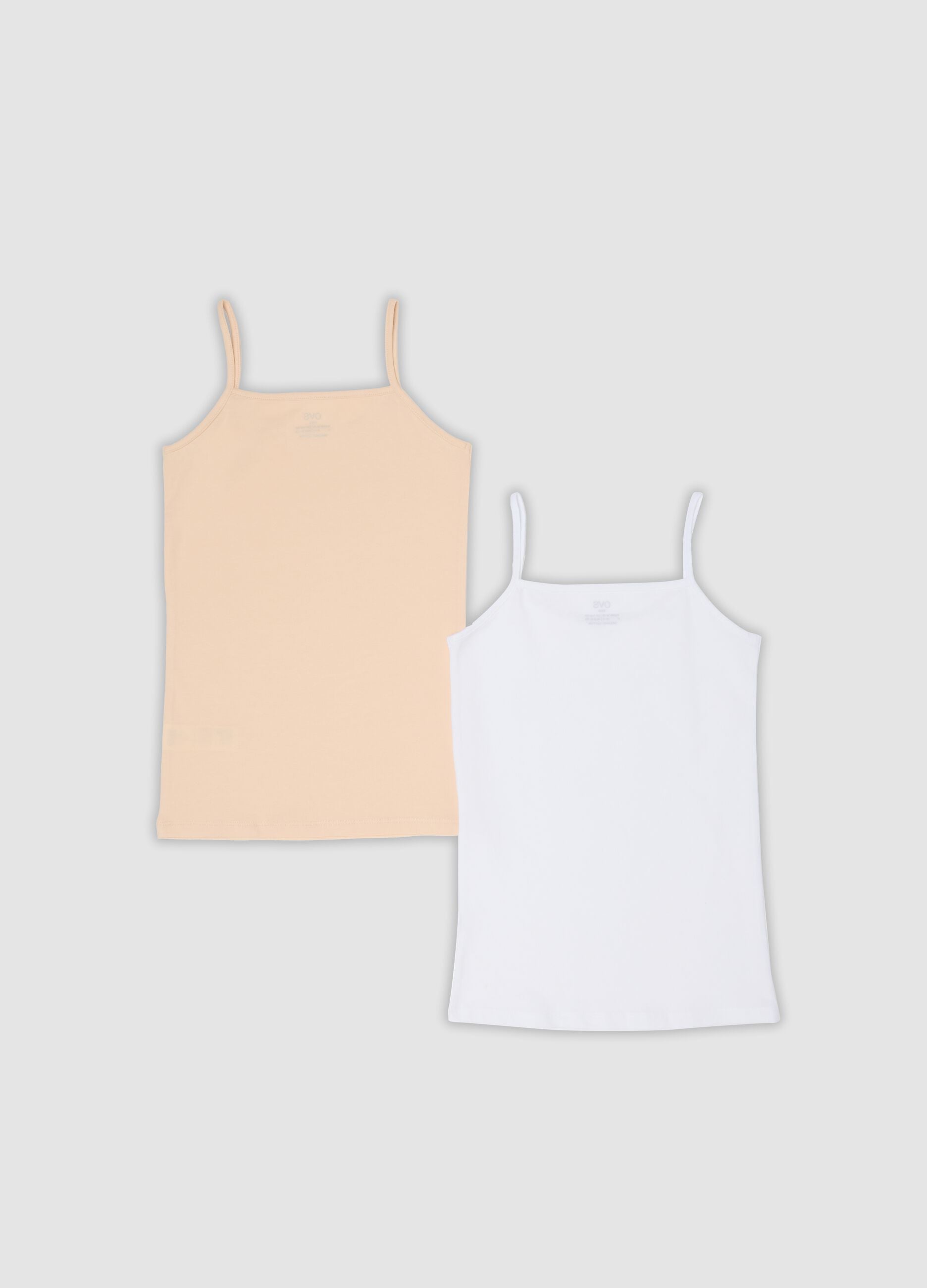 Bipack di canottiere beige e bianco in cotone organico regular fit per bambina