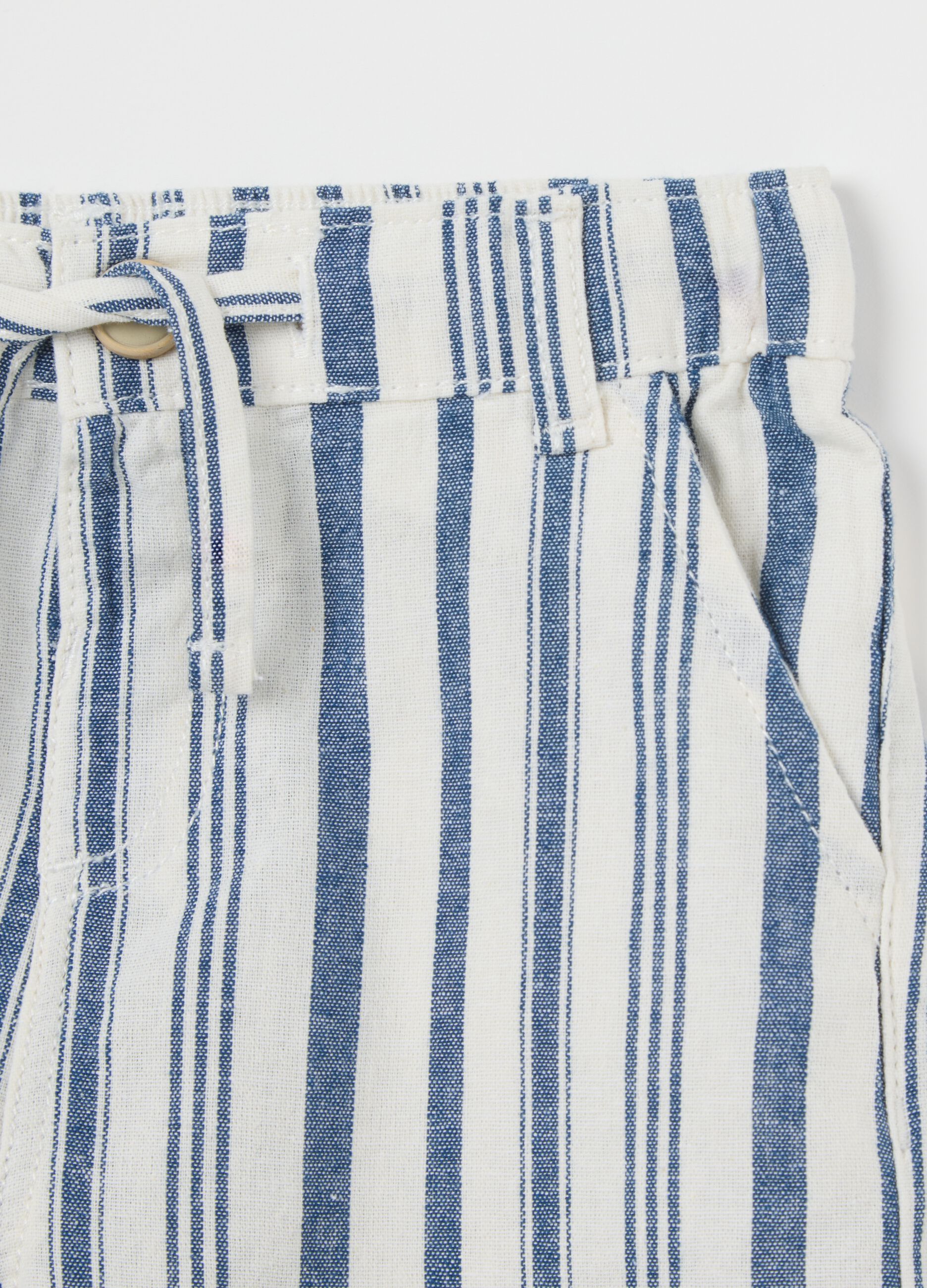 Boys’ blue regular-fit shirt and shorts set in cotton and linen