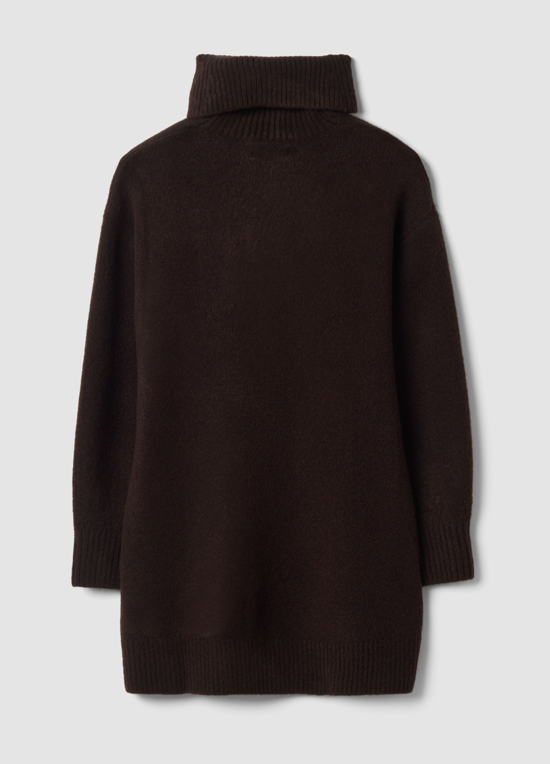 Brown stretch-wool turtleneck dress, regular fit