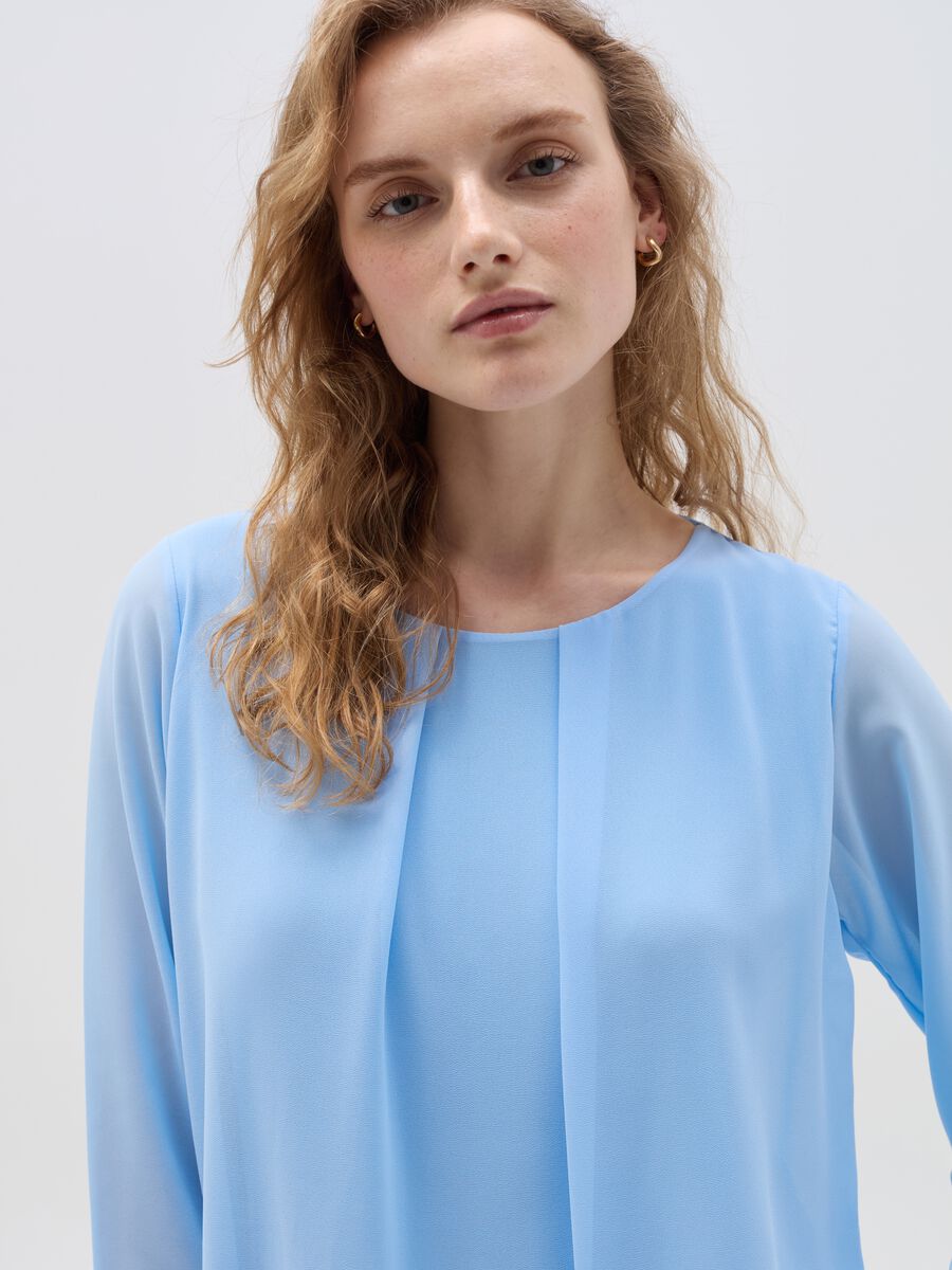 Semi-sheer solid colour blouse_0