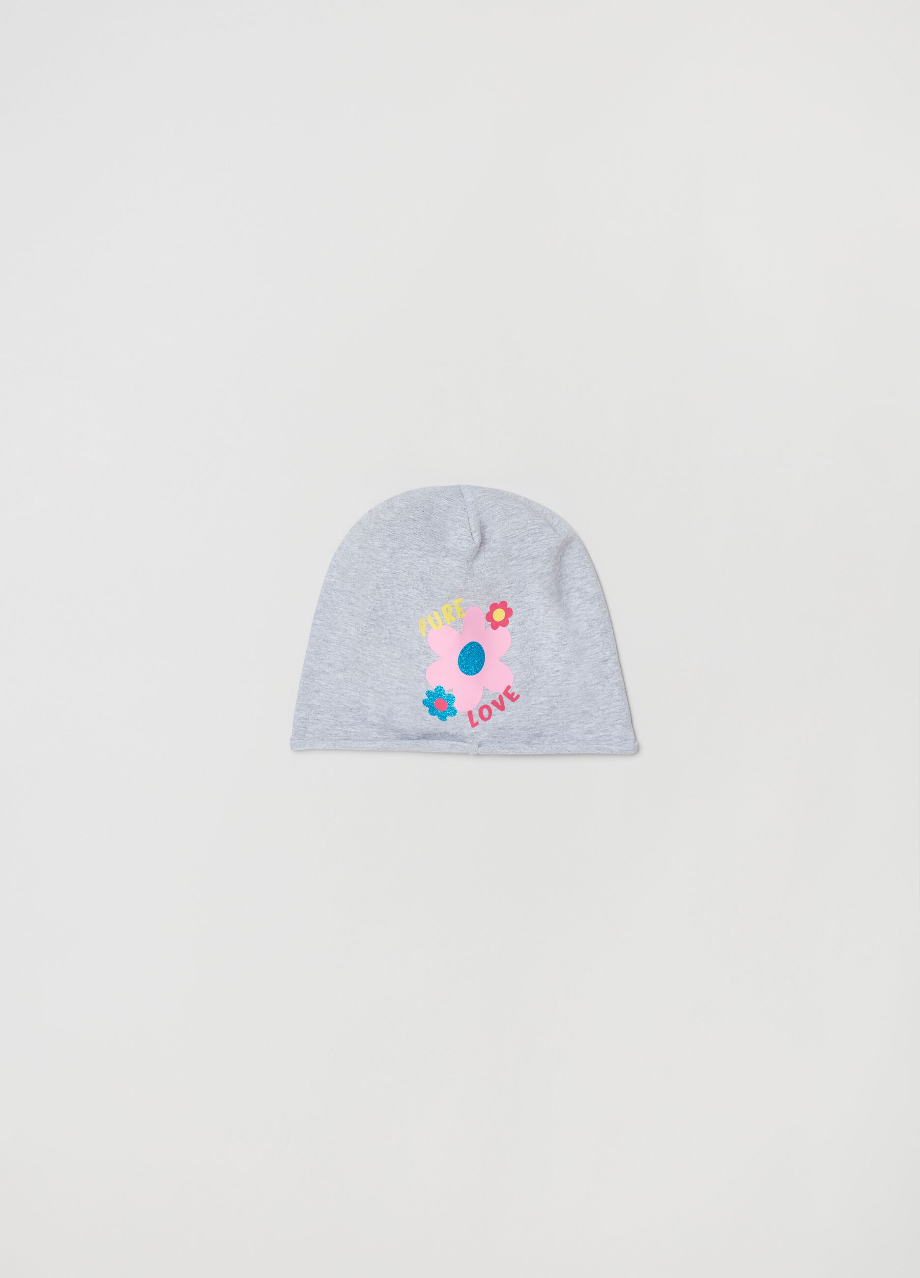 Jersey hat with glitter and print.