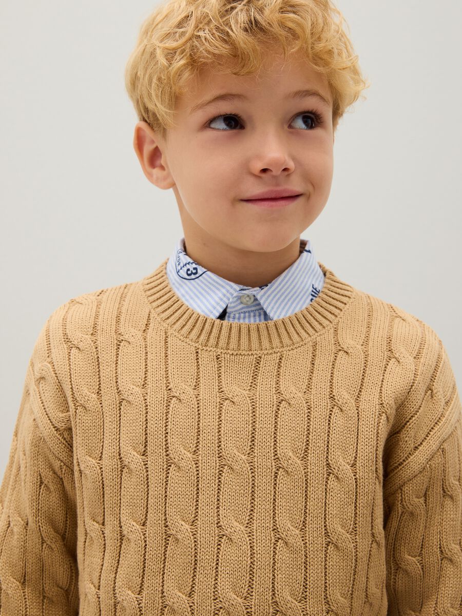 Beige pure cotton regular fit children's jumper_1