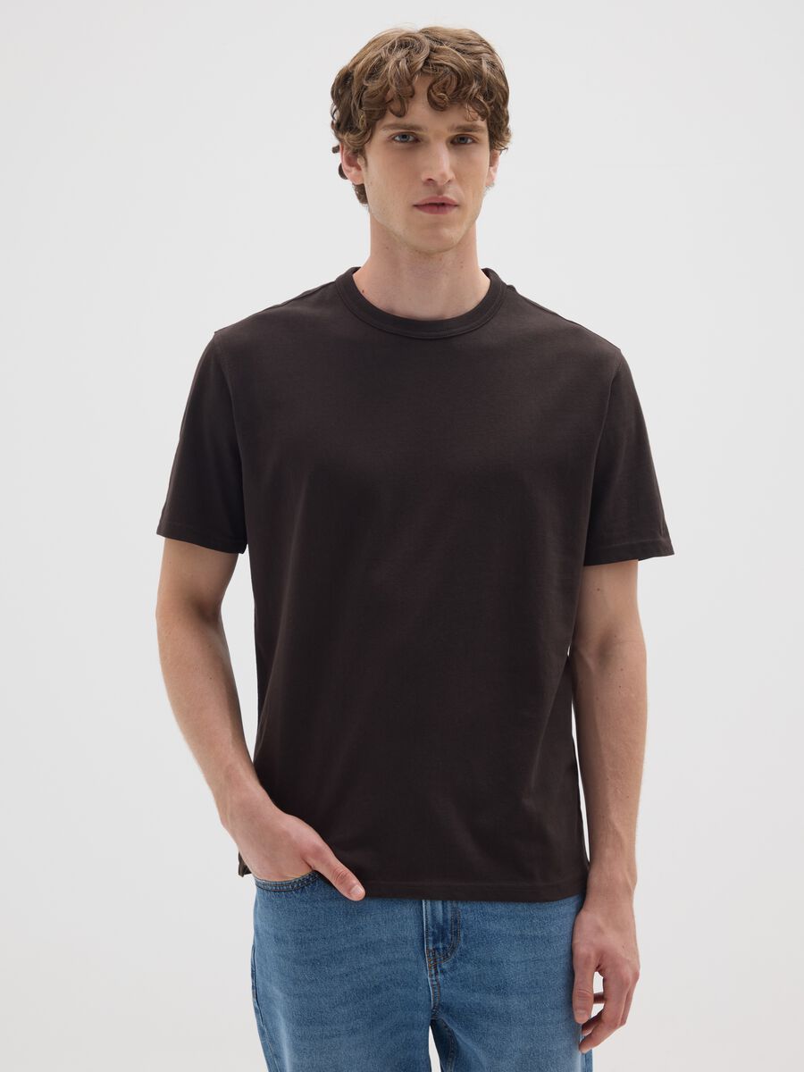 T-shirt in puro cotone marrone relaxed fit_0