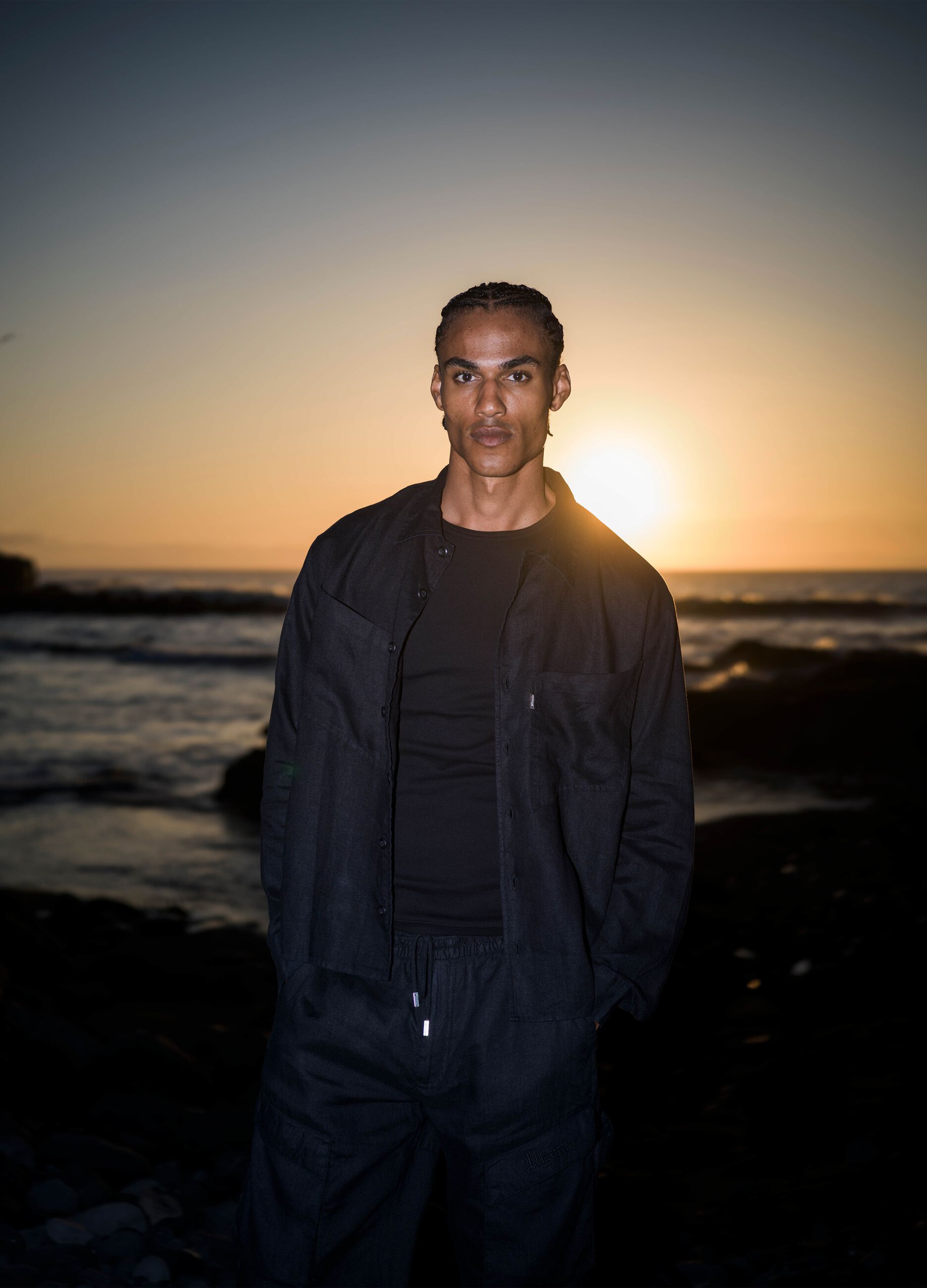 100% Linen Cargo Shirt Black