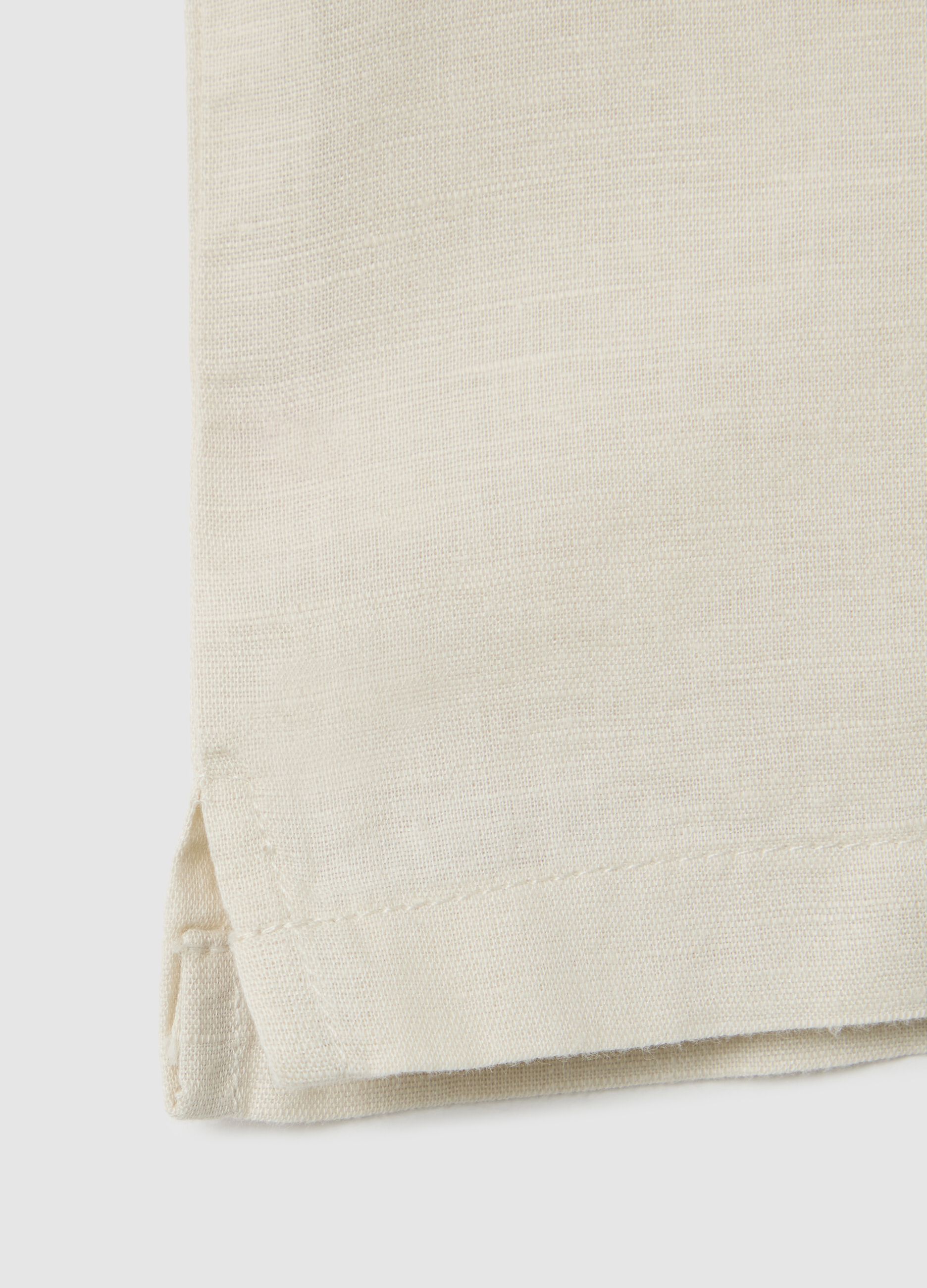 Children's beige linen blend shirt regular fit with applied pocket