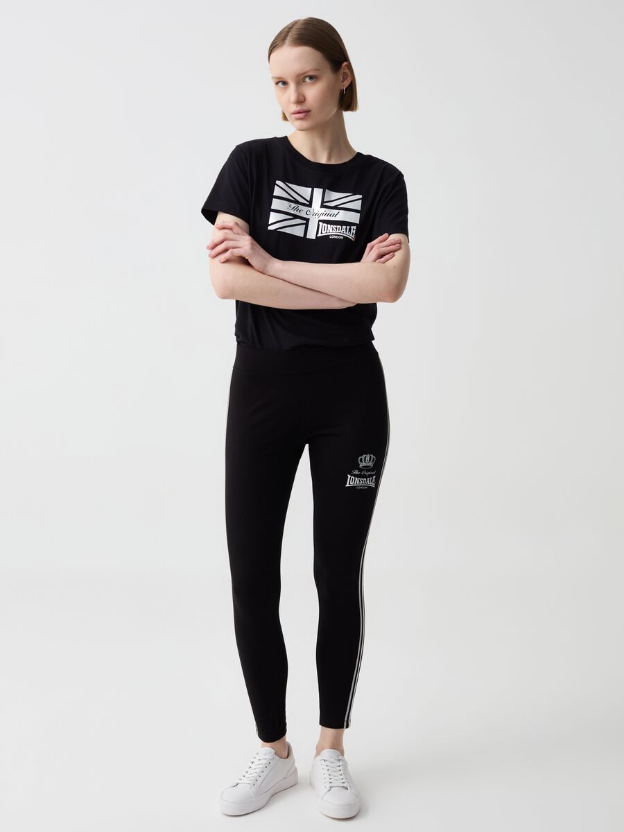 Leggings with striped bands and logo print_0