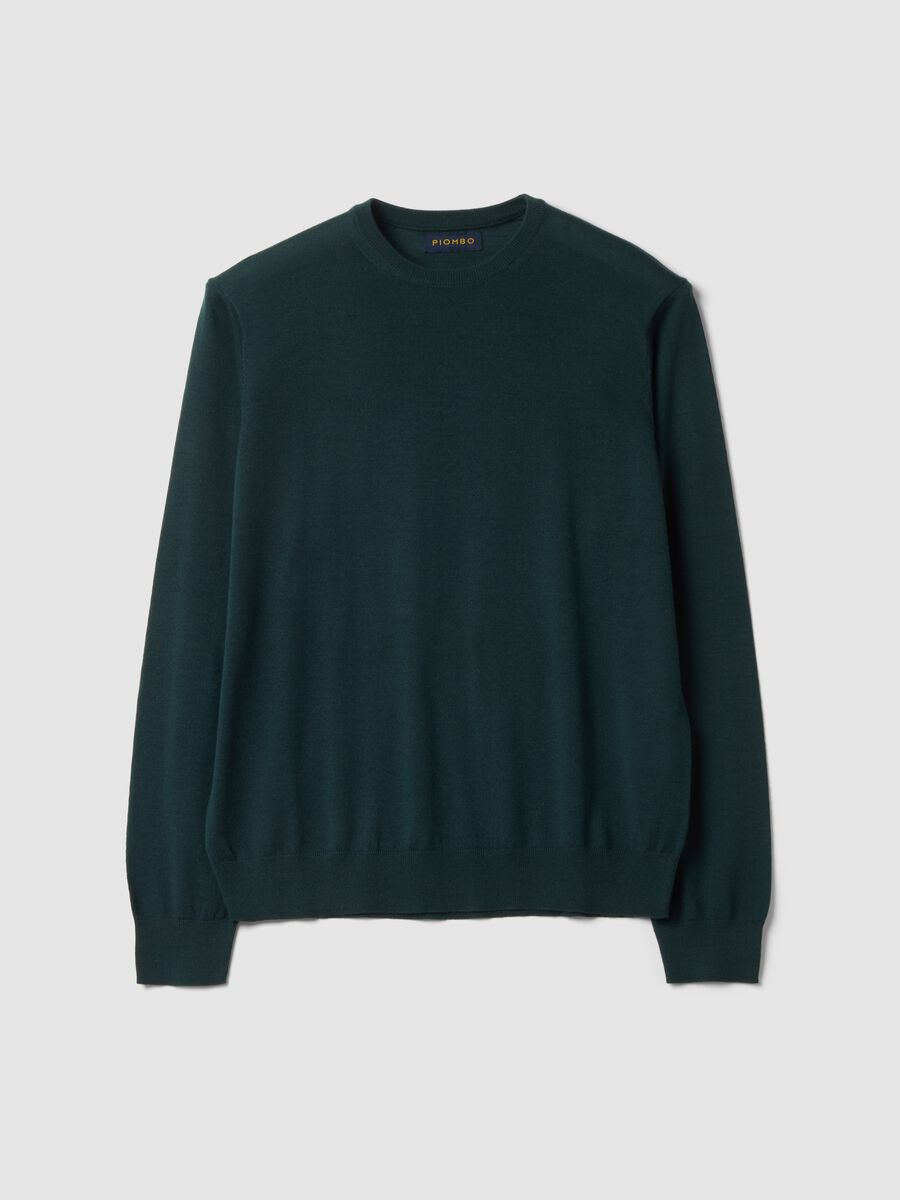 Maglia verde girocollo in pura lana merino regular fit_0