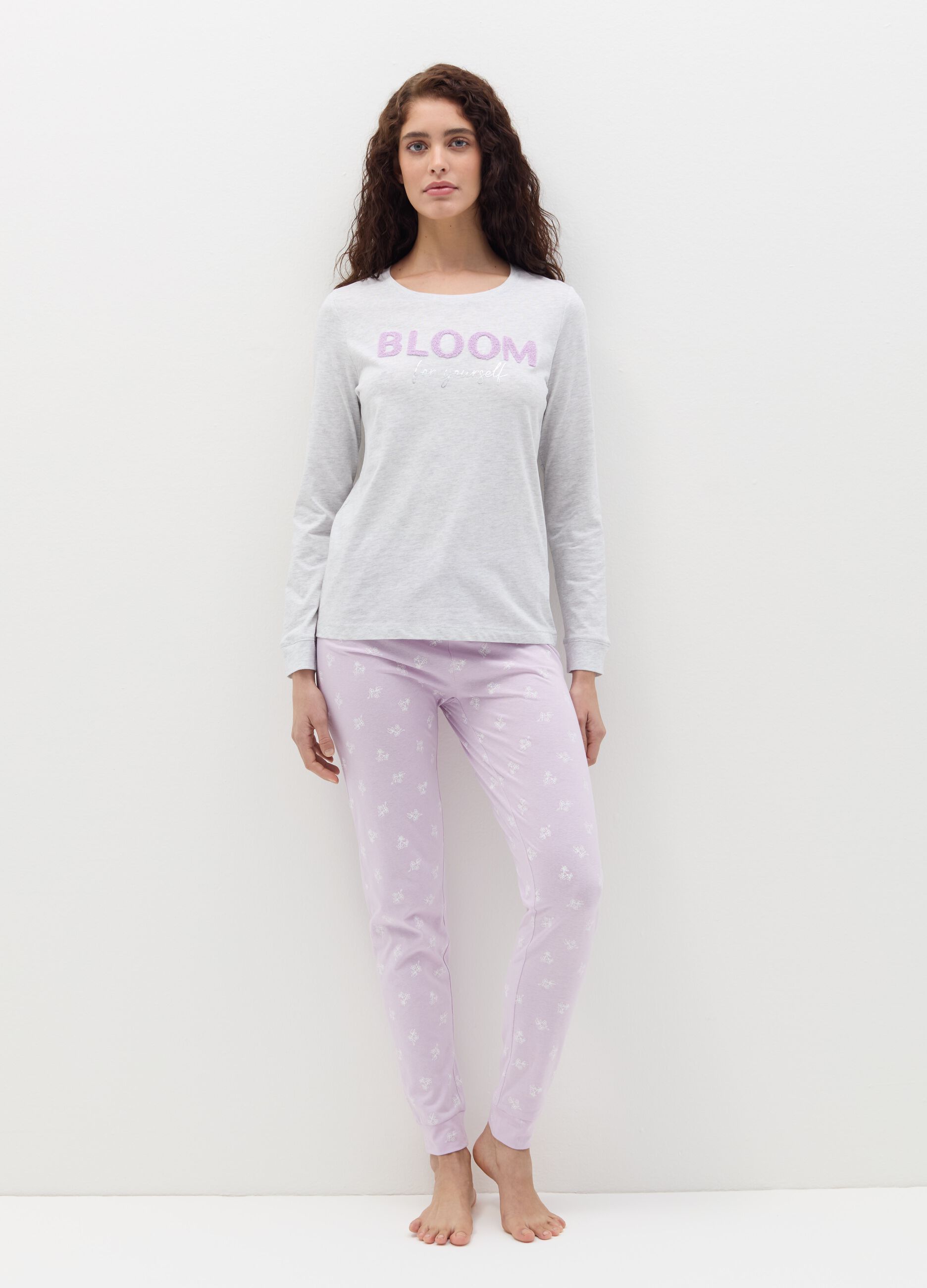 Cotton pyjamas with bouclé lettering