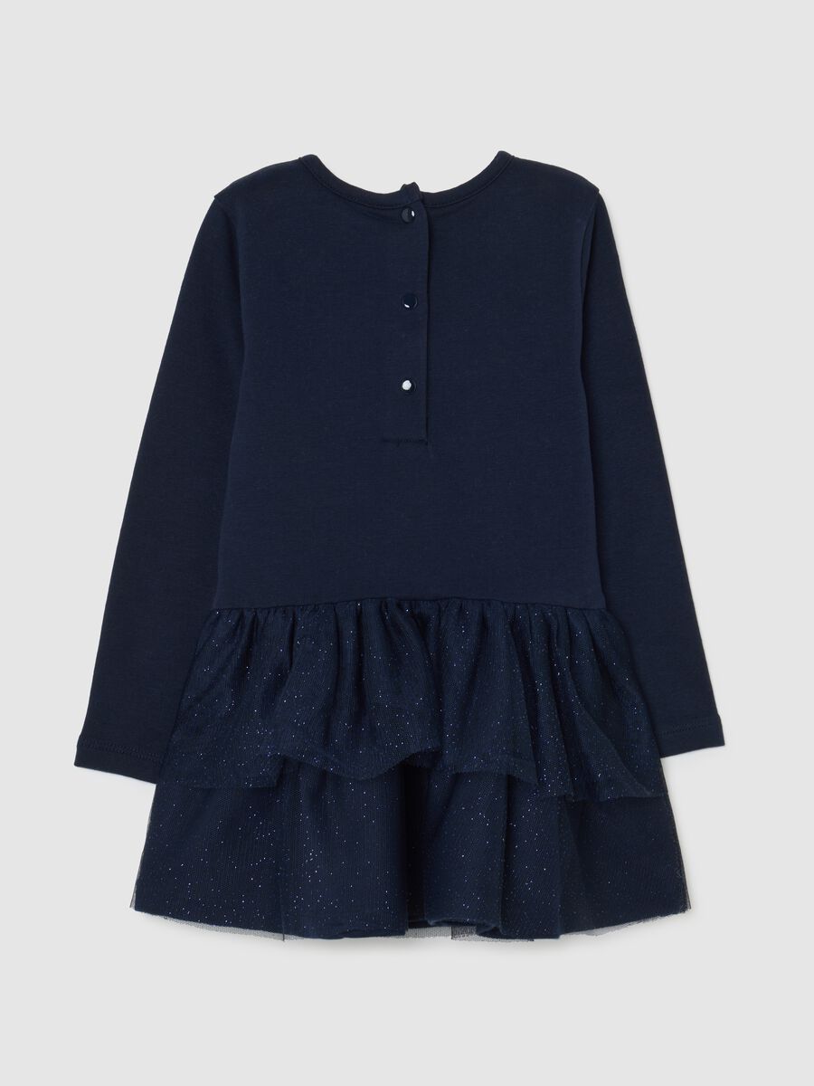 Blue stretch cotton regular fit baby girl dress_1