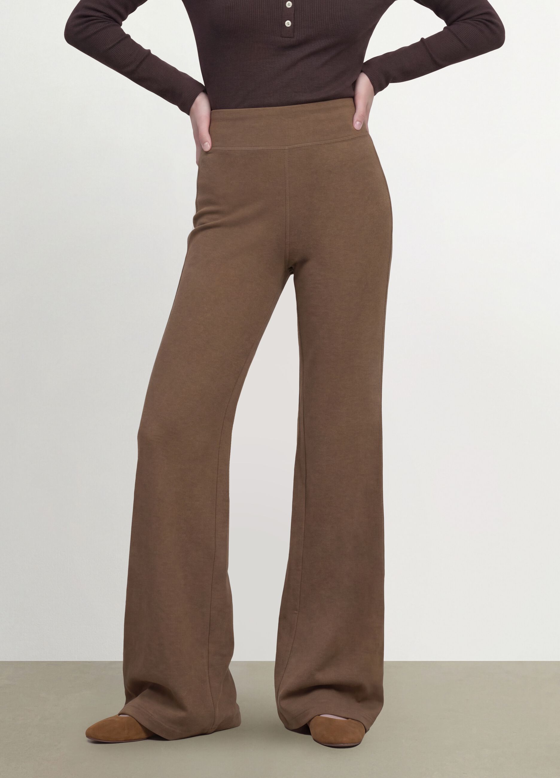 Brown flare-fit leggings in stretch viscose jersey