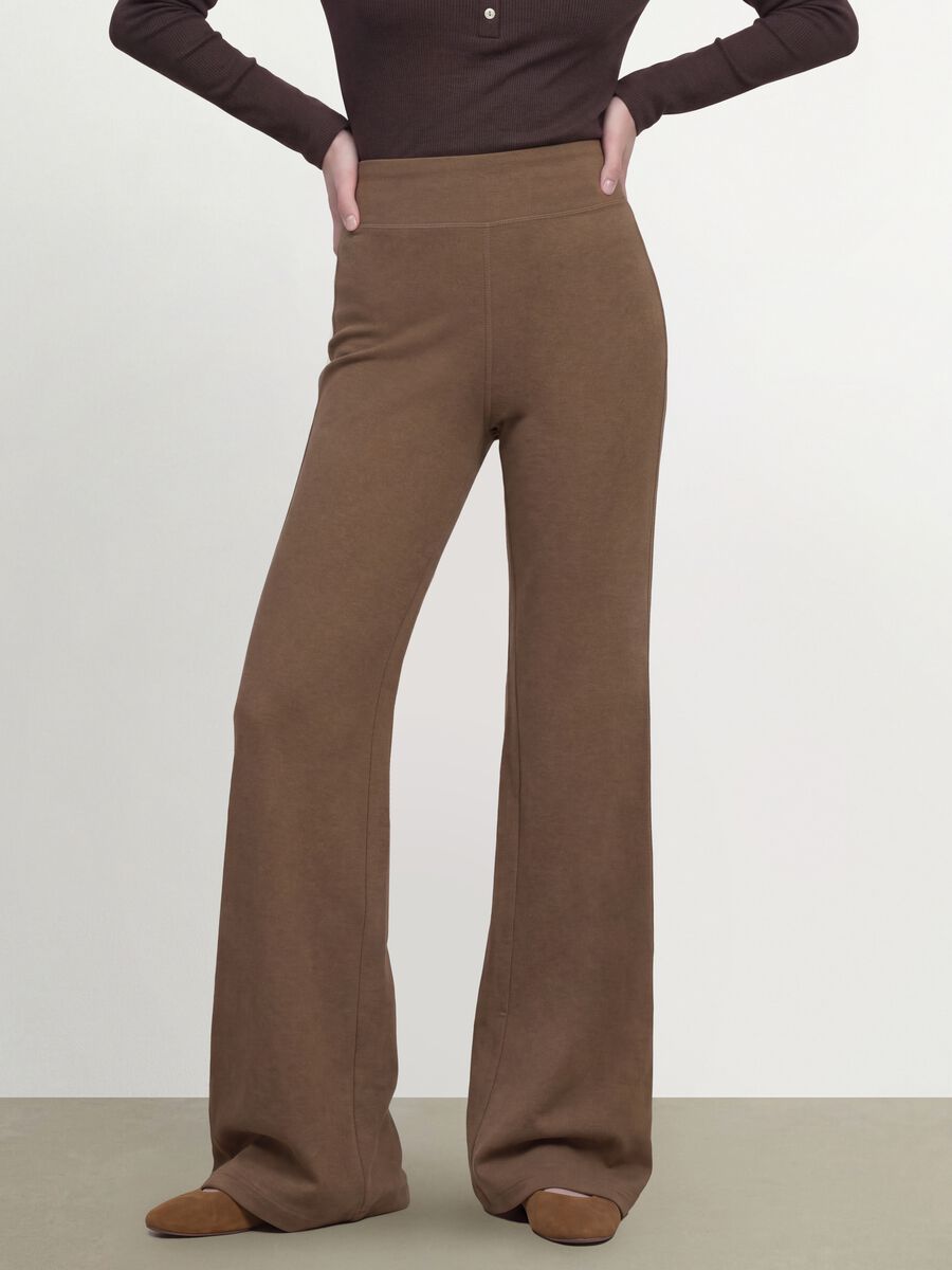 Leggings marroni flare fit in viscosa jersey elasticizzata_1