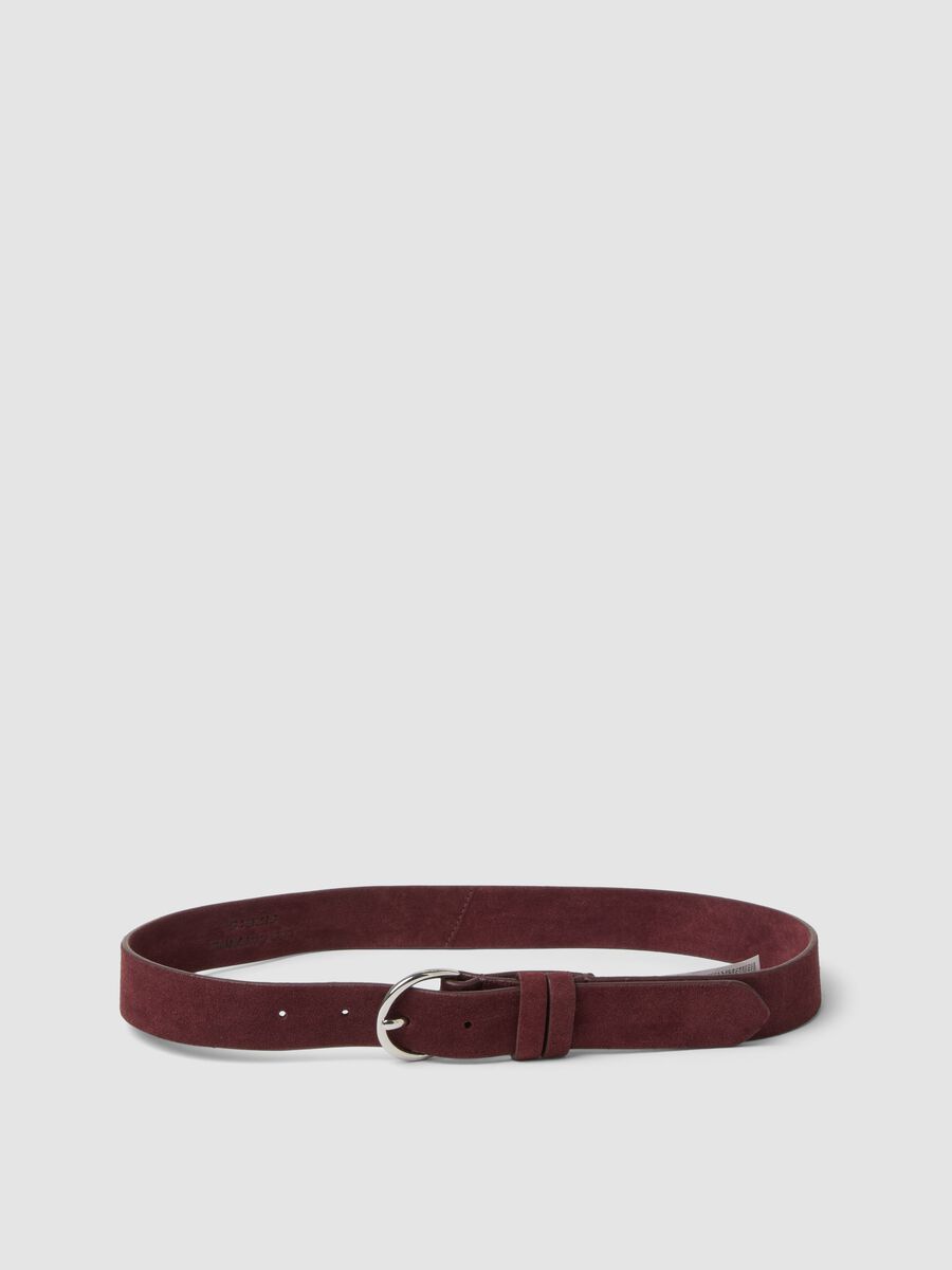 Red genuine leather belt with oval buckle_0