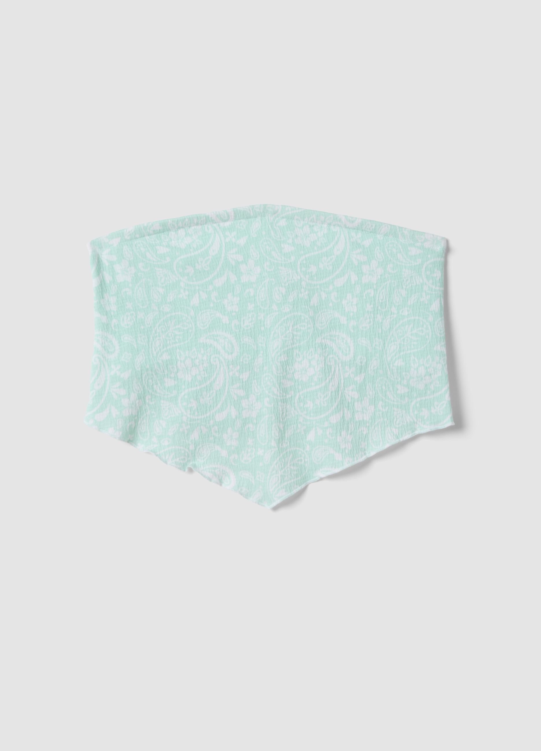 Light blue stretch cotton top with paisley print