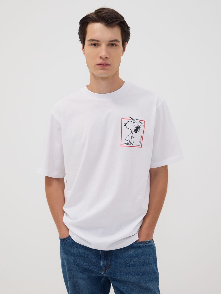 White pure cotton Peanuts print T-shirt, relaxed fit_1