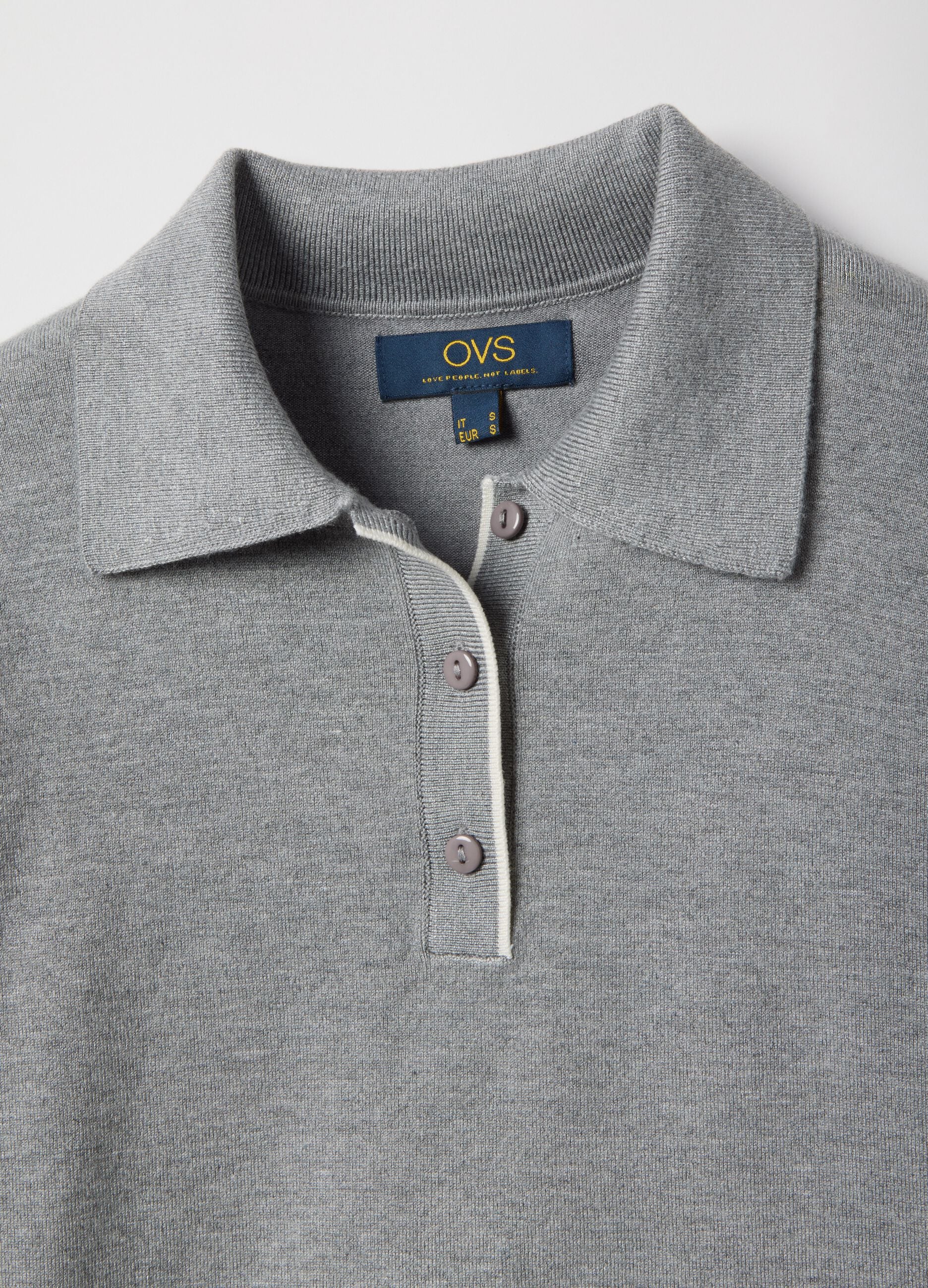 Grey viscose blend regular fit polo shirt