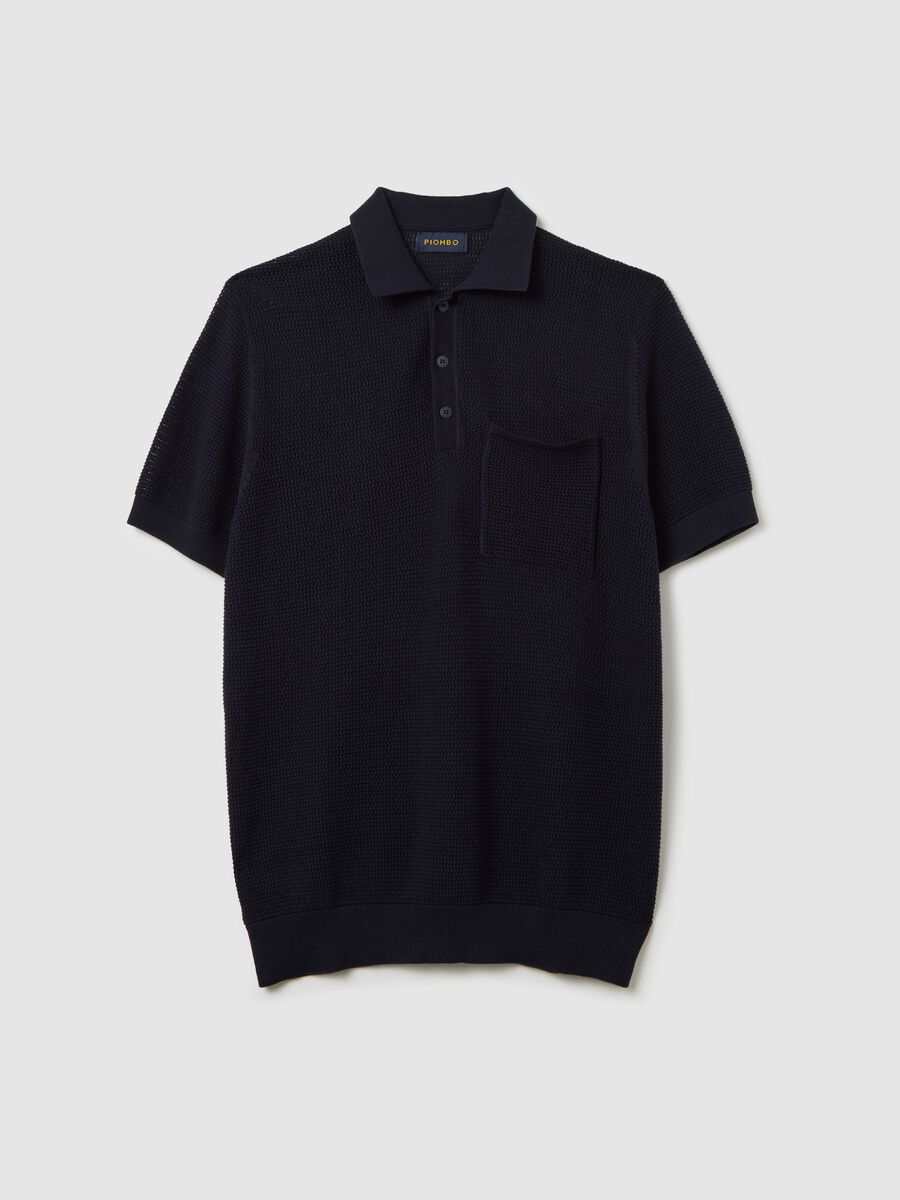 Blue polo shirt in openwork knit_4