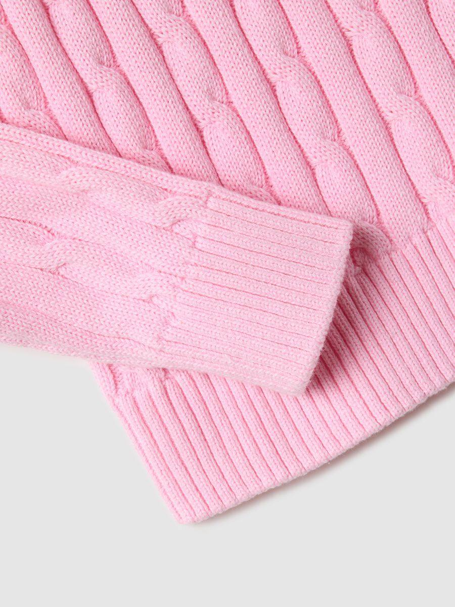 Pink pure cotton regular fit jumper with cable knit_5