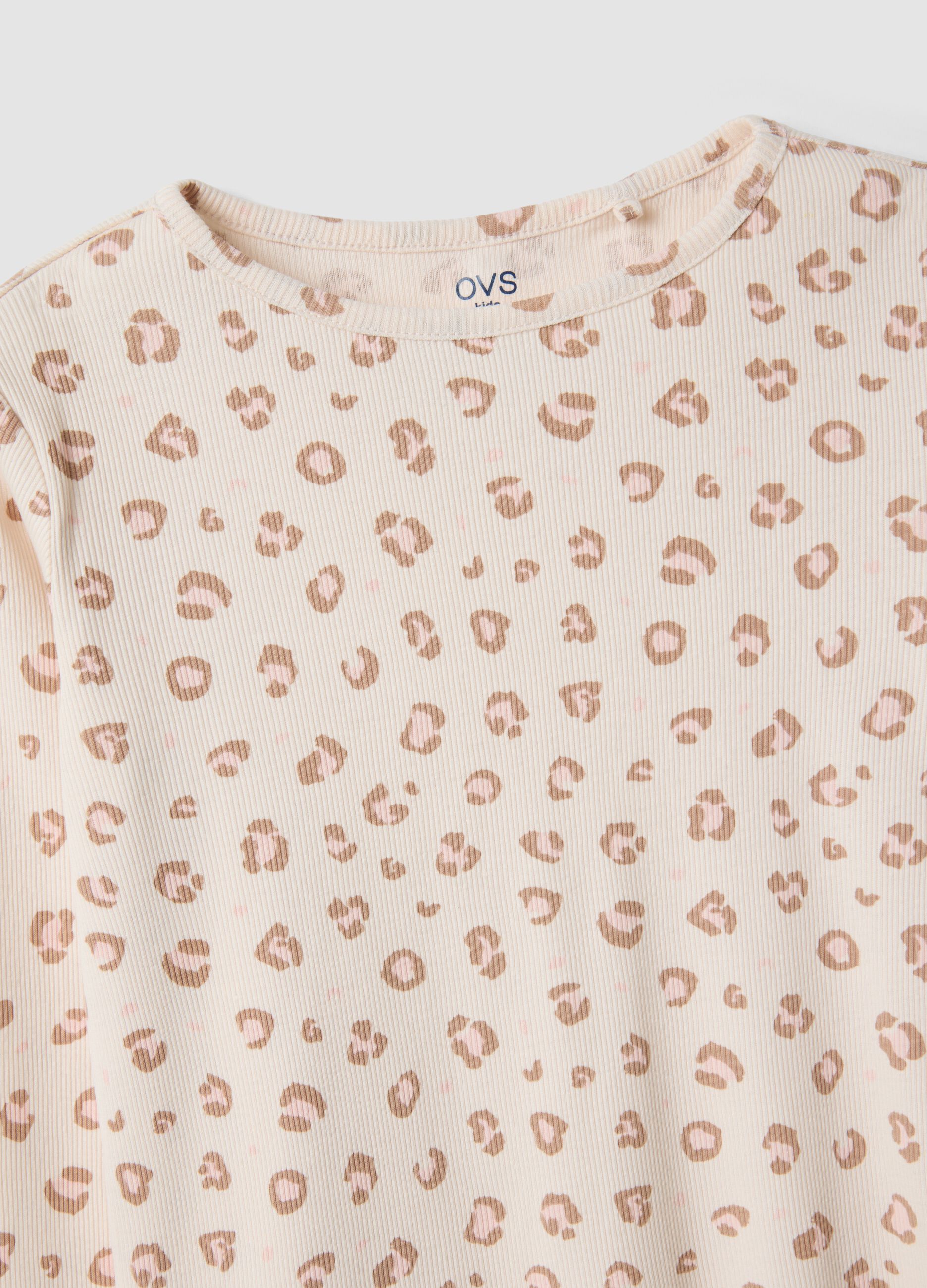Beige pure organic cotton printed pyjamas for girls