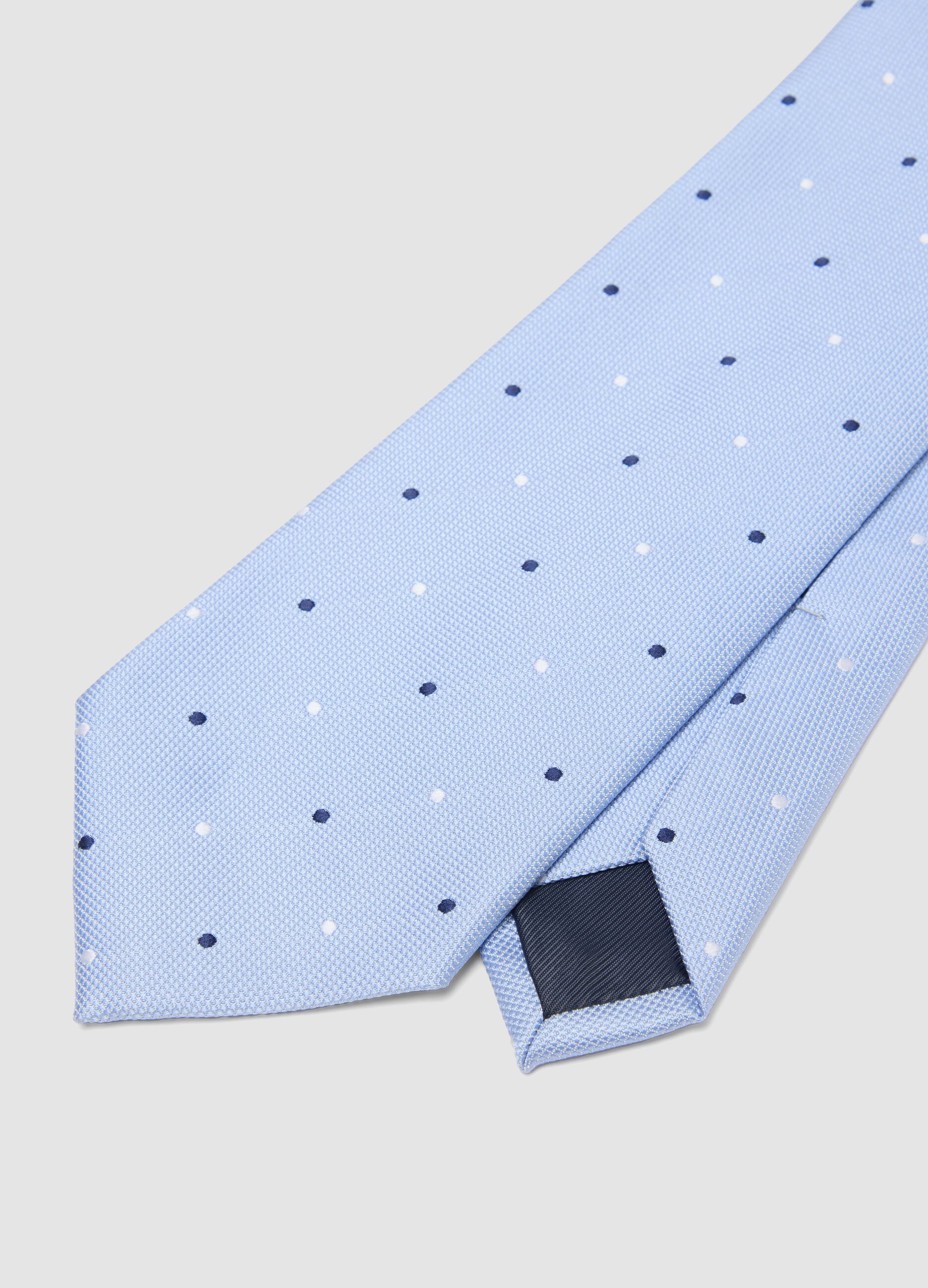 Light blue tie, 7.5 cm blade, polka dot pattern