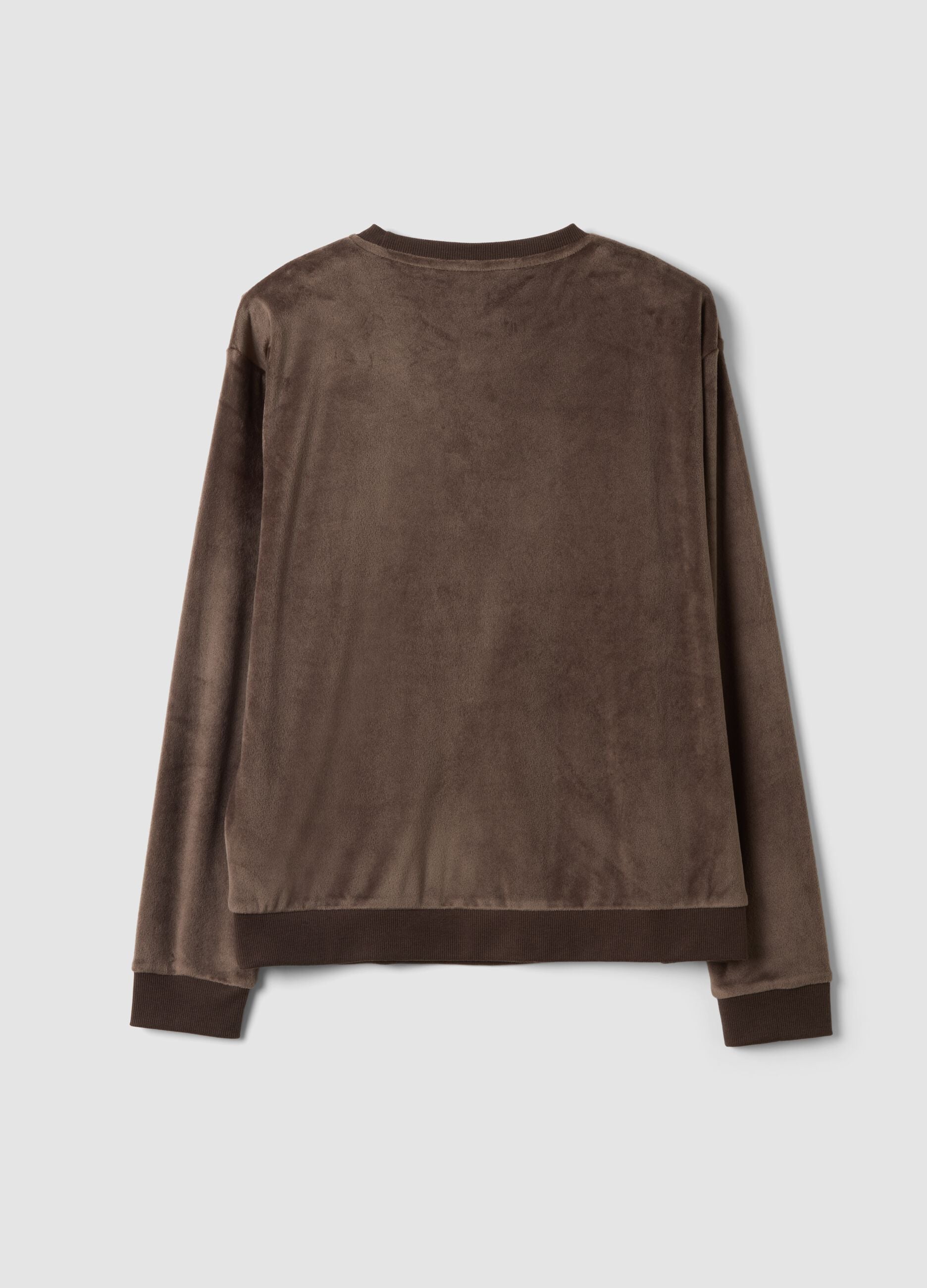 Brown chenille stretch pyjama top with crew neck