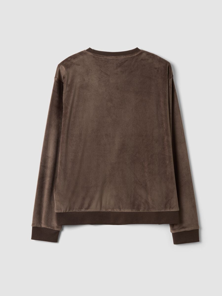 Maglia pigiama marrone in chenille di tessuto elasticizzato girocollo_2